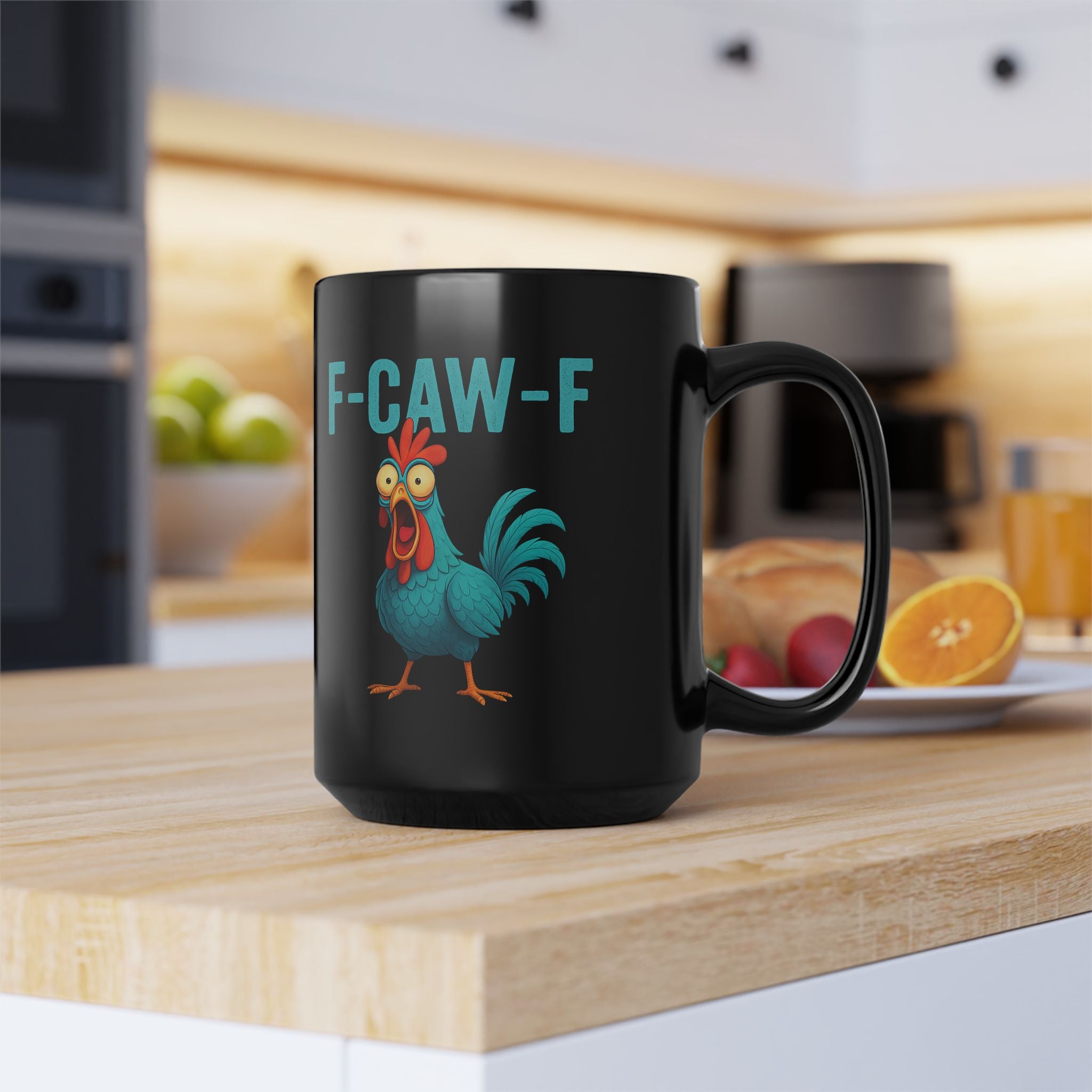 F-CAW-F Rooster Coffee Mug — Funny Chicken Black Ceramic Mug (11oz & 15oz)