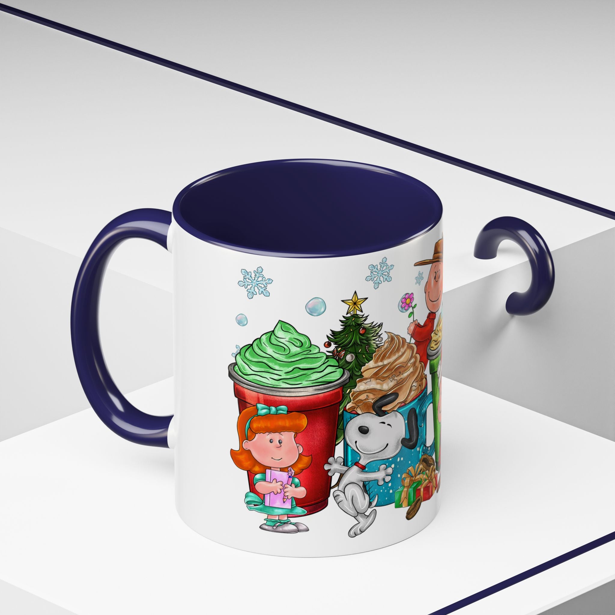 The Peanut Gang Christmas Characters Accent Coffee Mug | Holiday Cocoa Cartoon Mug
