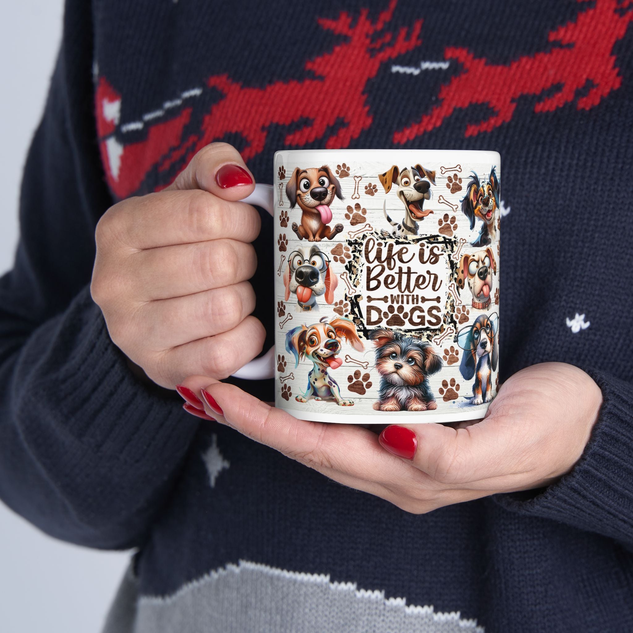 Cute Cartoon Puppy Pattern Mug | Dog Paw Bone Coffee Mug
