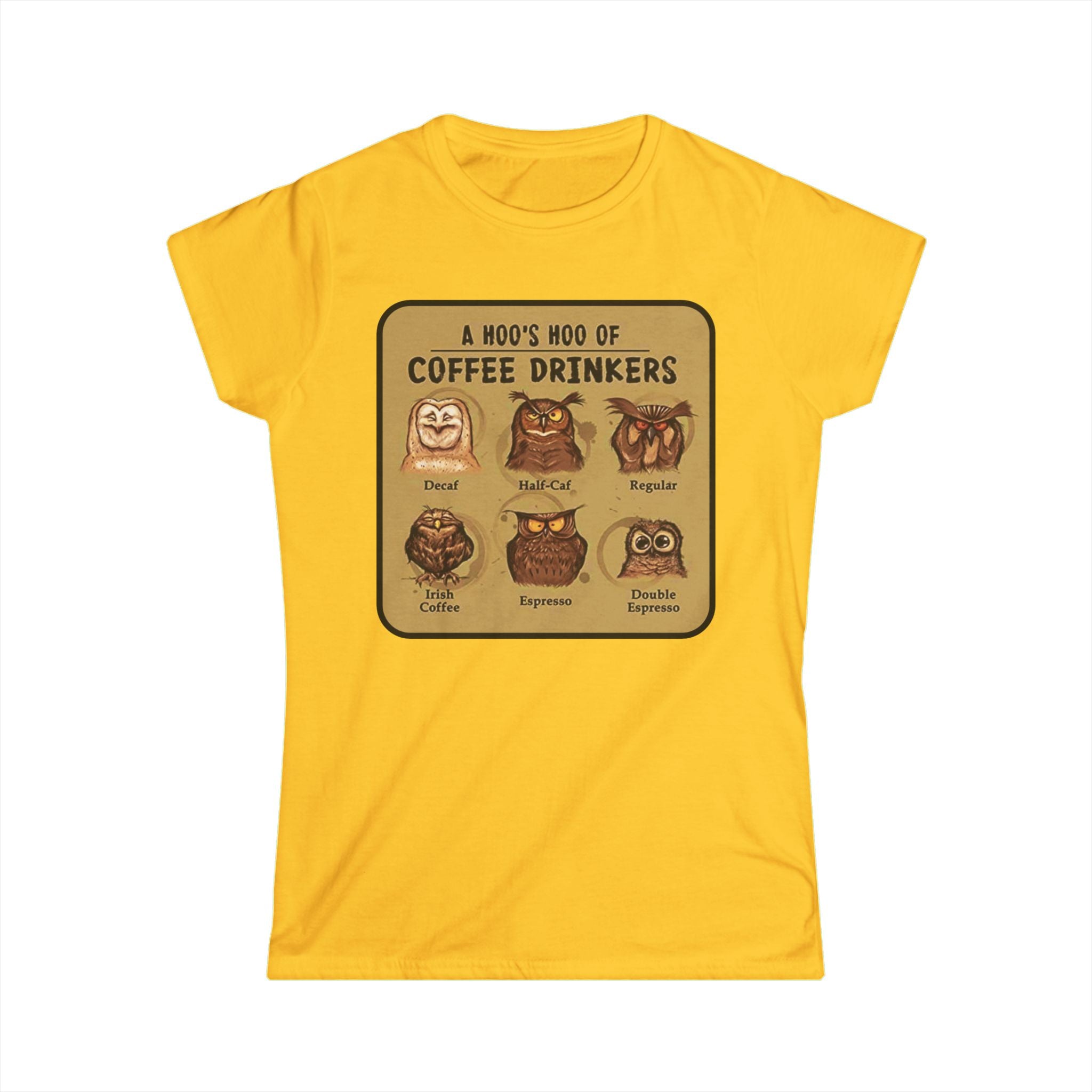 Coffee Drinkers Owl Chart Womans T-Shirt | Cute Coffee Owl Illustration