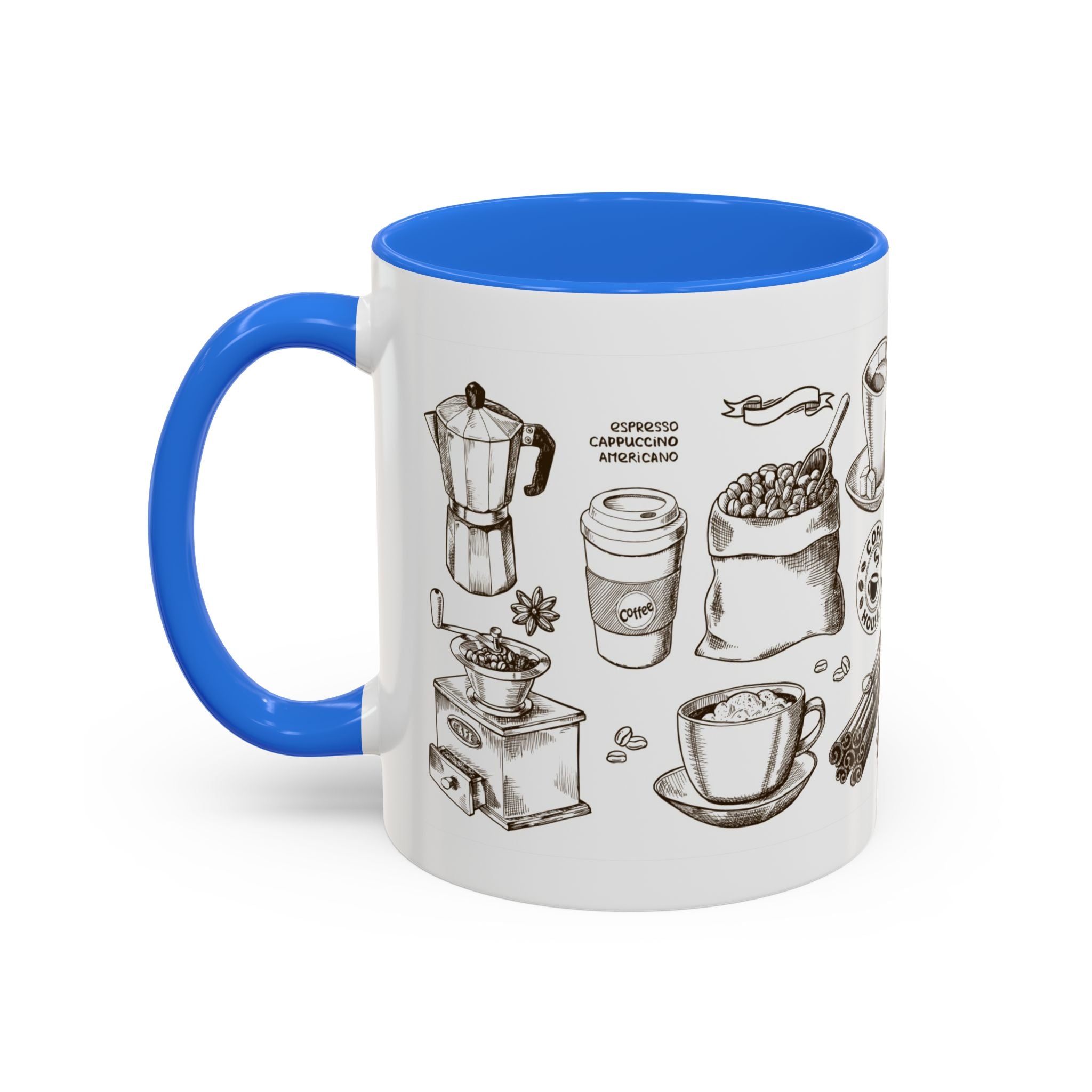 Coffee Pattern Mug — Illustrated Coffee Beans & Brewing Tools (11oz/15oz)