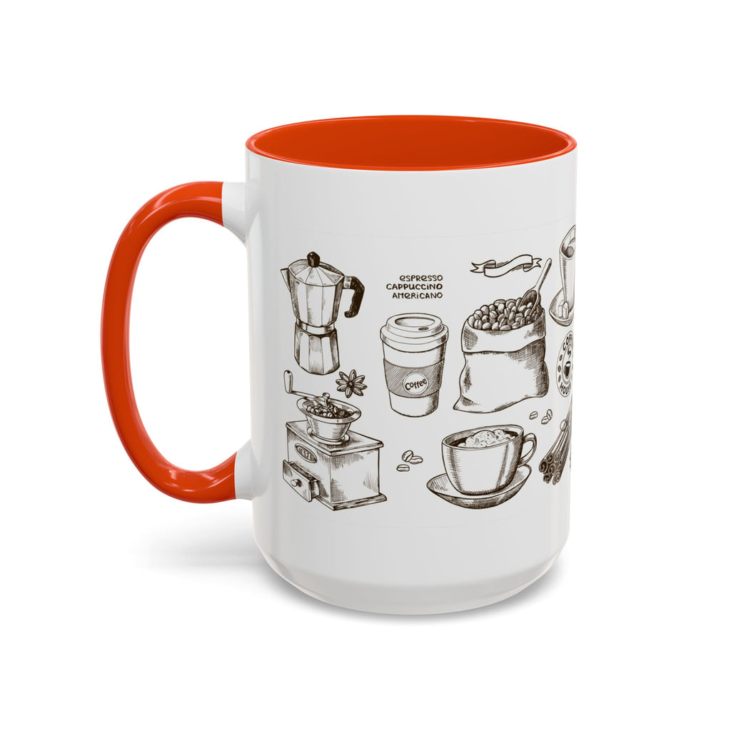 Coffee Pattern Mug — Illustrated Coffee Beans & Brewing Tools (11oz/15oz)