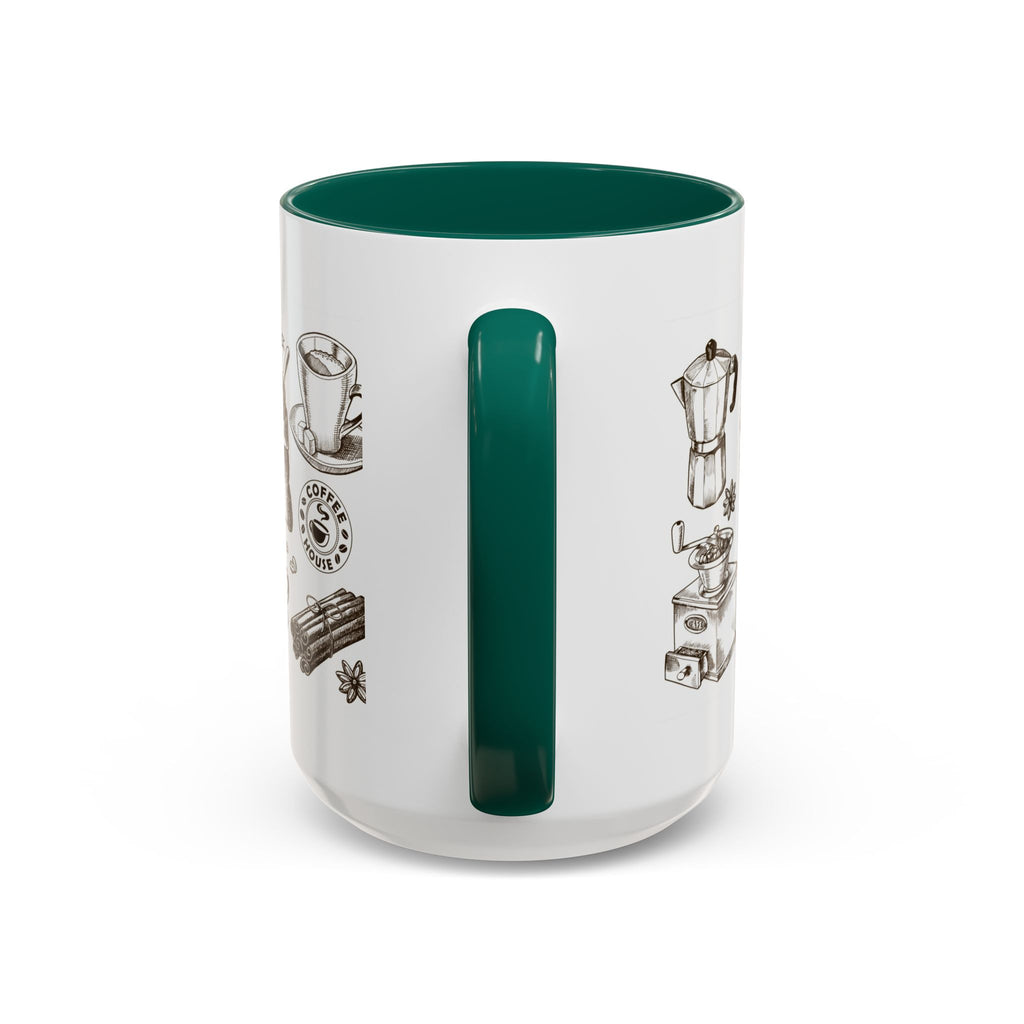 Coffee Pattern Mug — Illustrated Coffee Beans & Brewing Tools (11oz/15oz)