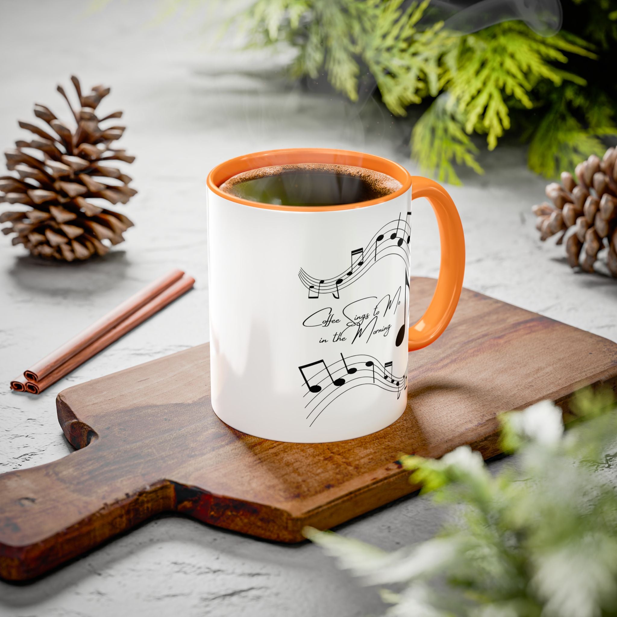 Music Notes Ceramic Mug — "She Sings to Me in the Morning" (11oz/15oz)