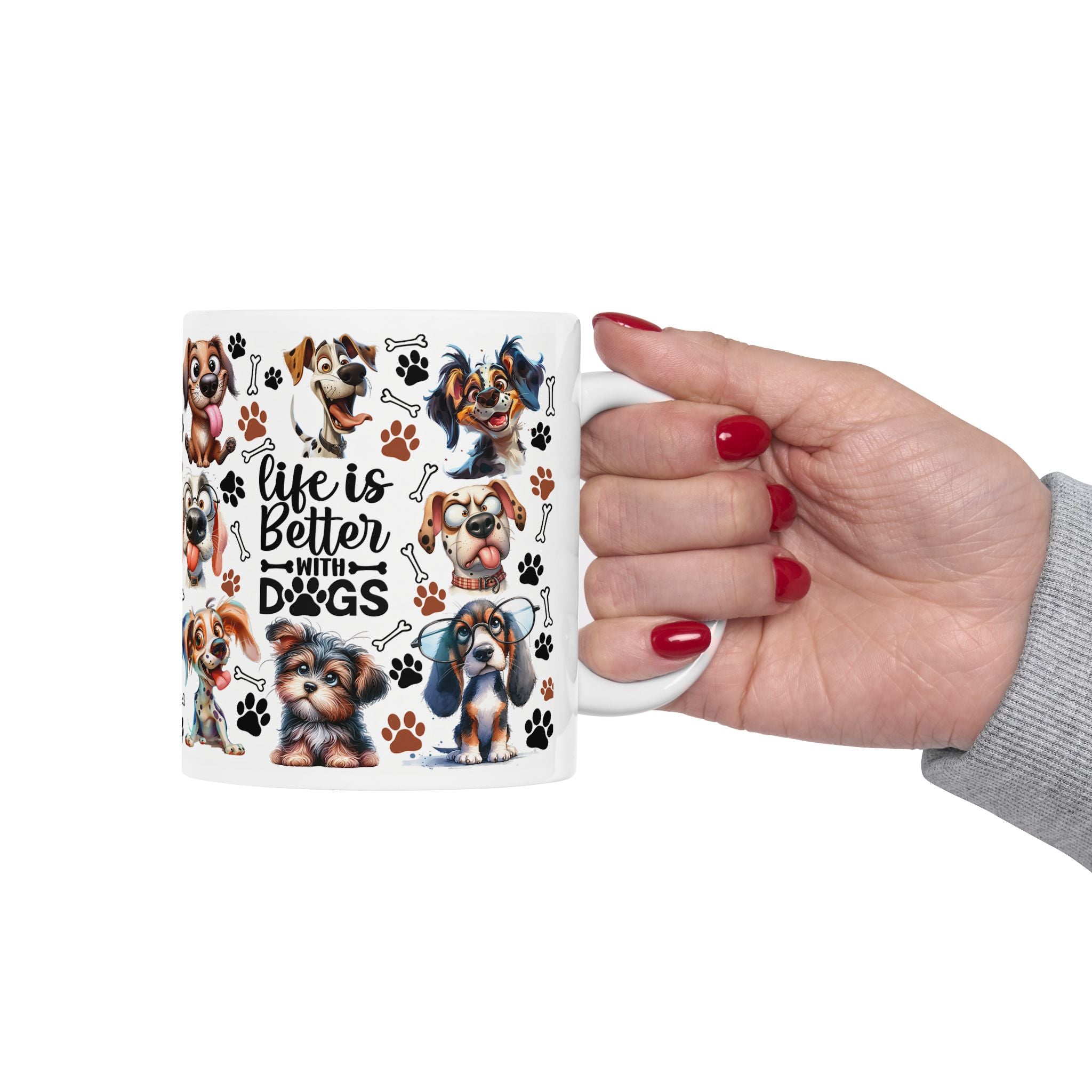Cute Cartoon Puppies Ceramic Mug | Dog Paws Bones Pattern