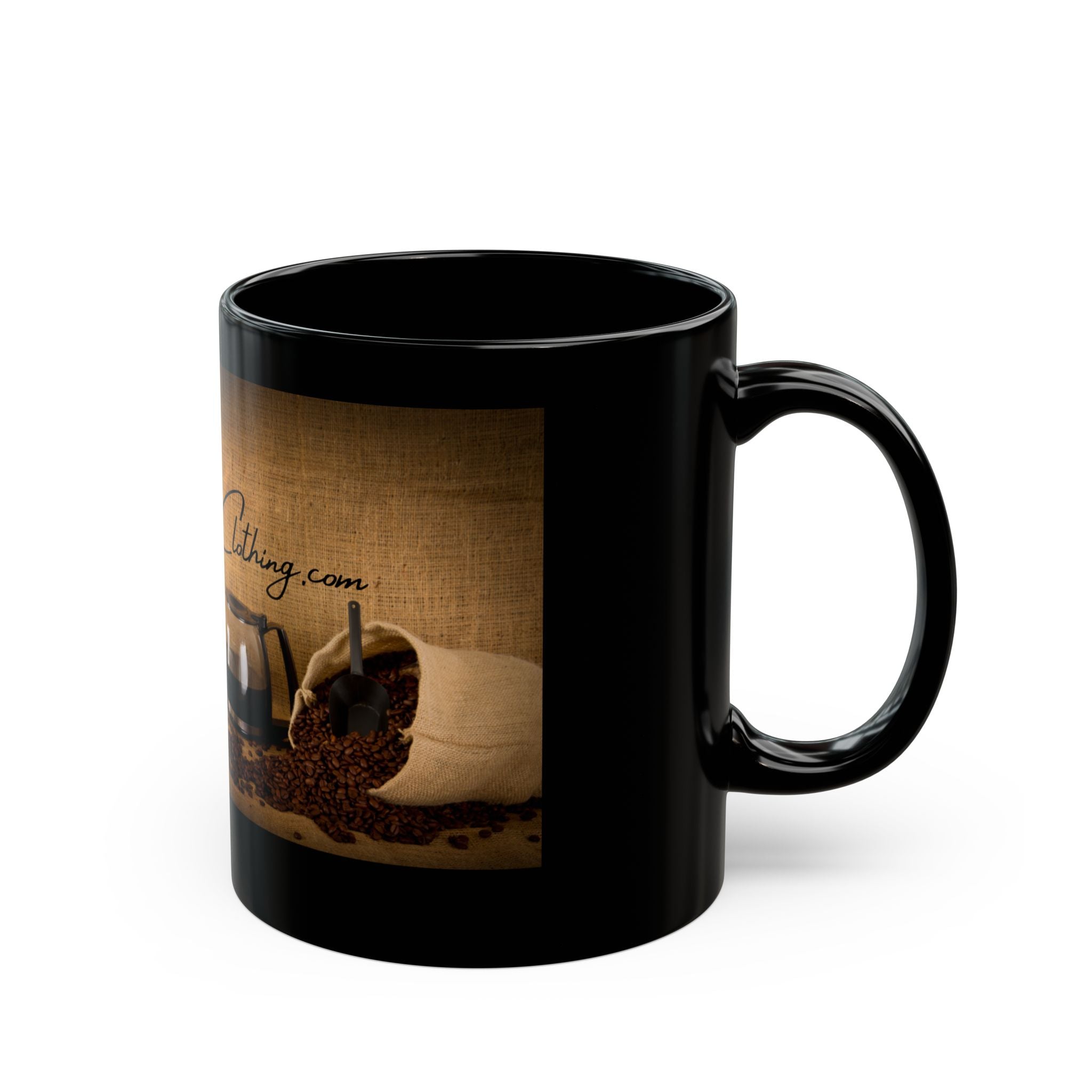 Hot Coffee Clothing Black Mug 15oz - Coffee Lover Gift, Hot Beverage Mug, Coffee Mug with Slogan, Kitchen Decor, HotCoffeeClothing.com