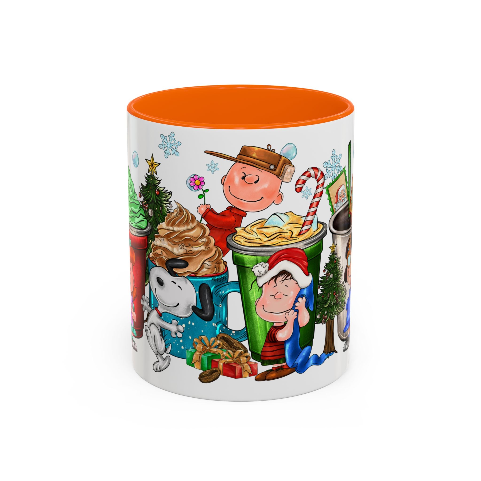 The Peanut Gang Christmas Characters Accent Coffee Mug | Holiday Cocoa Cartoon Mug