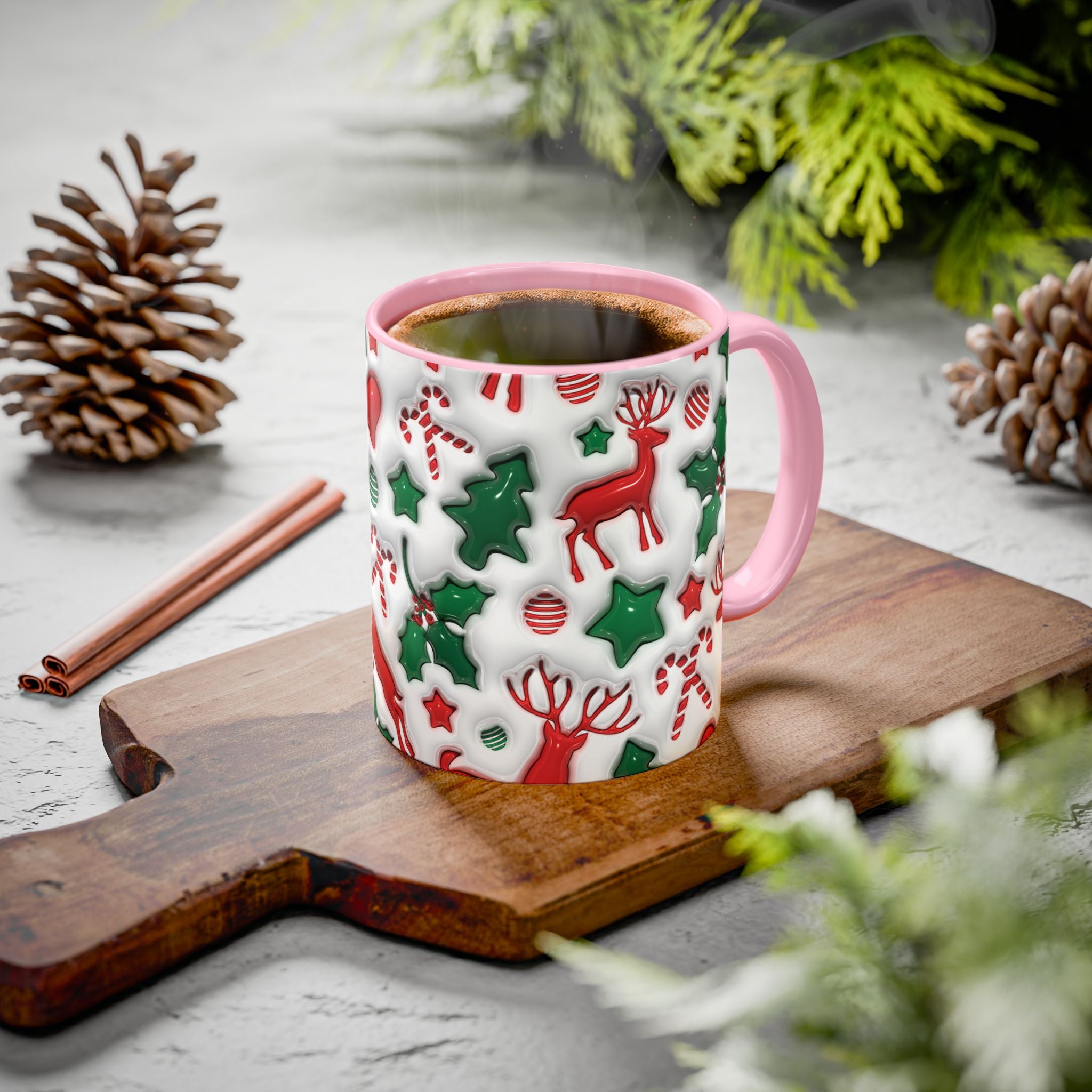 Festive Holiday Mugs, Christmas Coffee Cups, Colorful Reindeer and Candy Cane Design, Cozy Winter Drinkware, Perfect Gift for Holidays