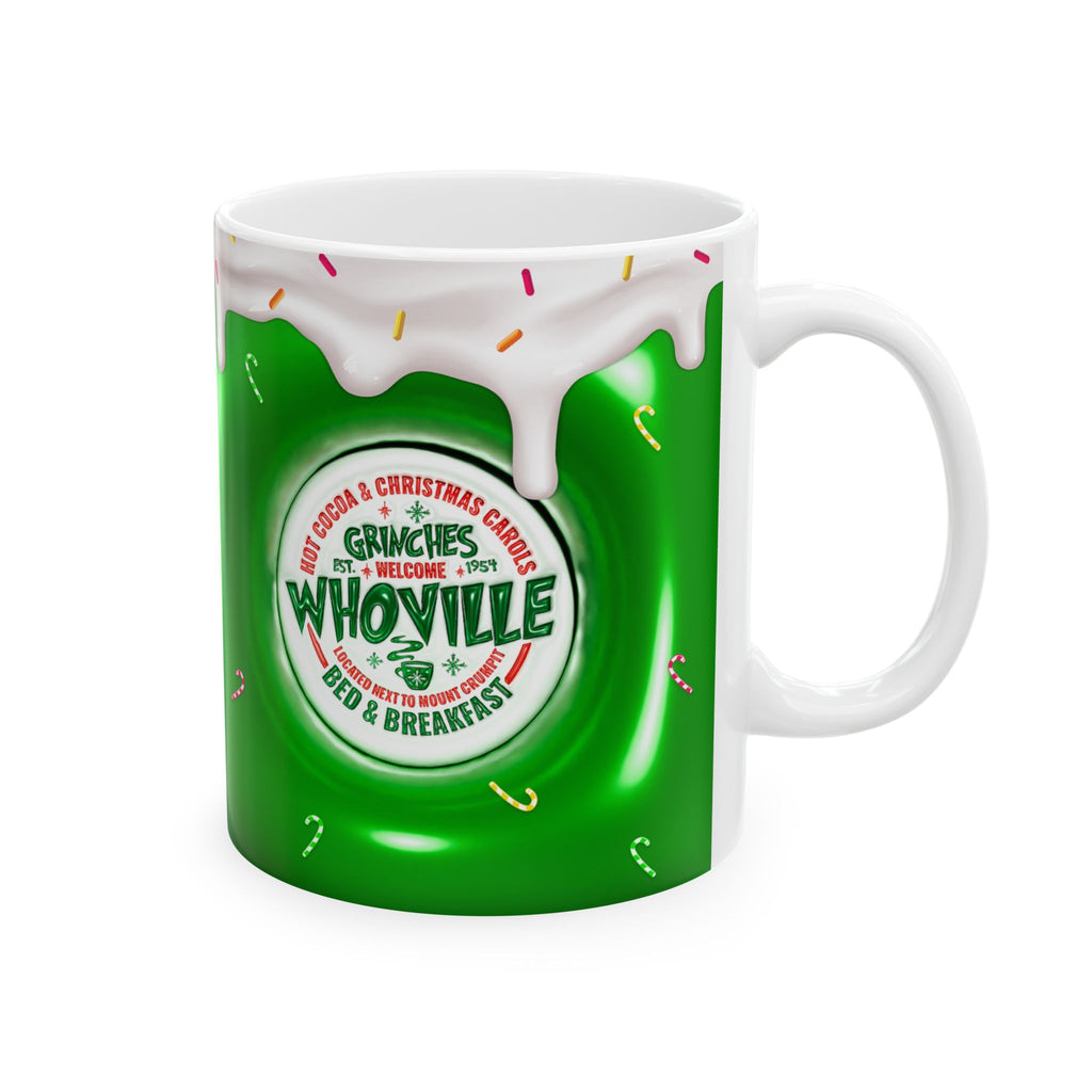 Whoville Christmas Dripping Frosting Mug | Holiday Green Candy Cane Ceramic Mug