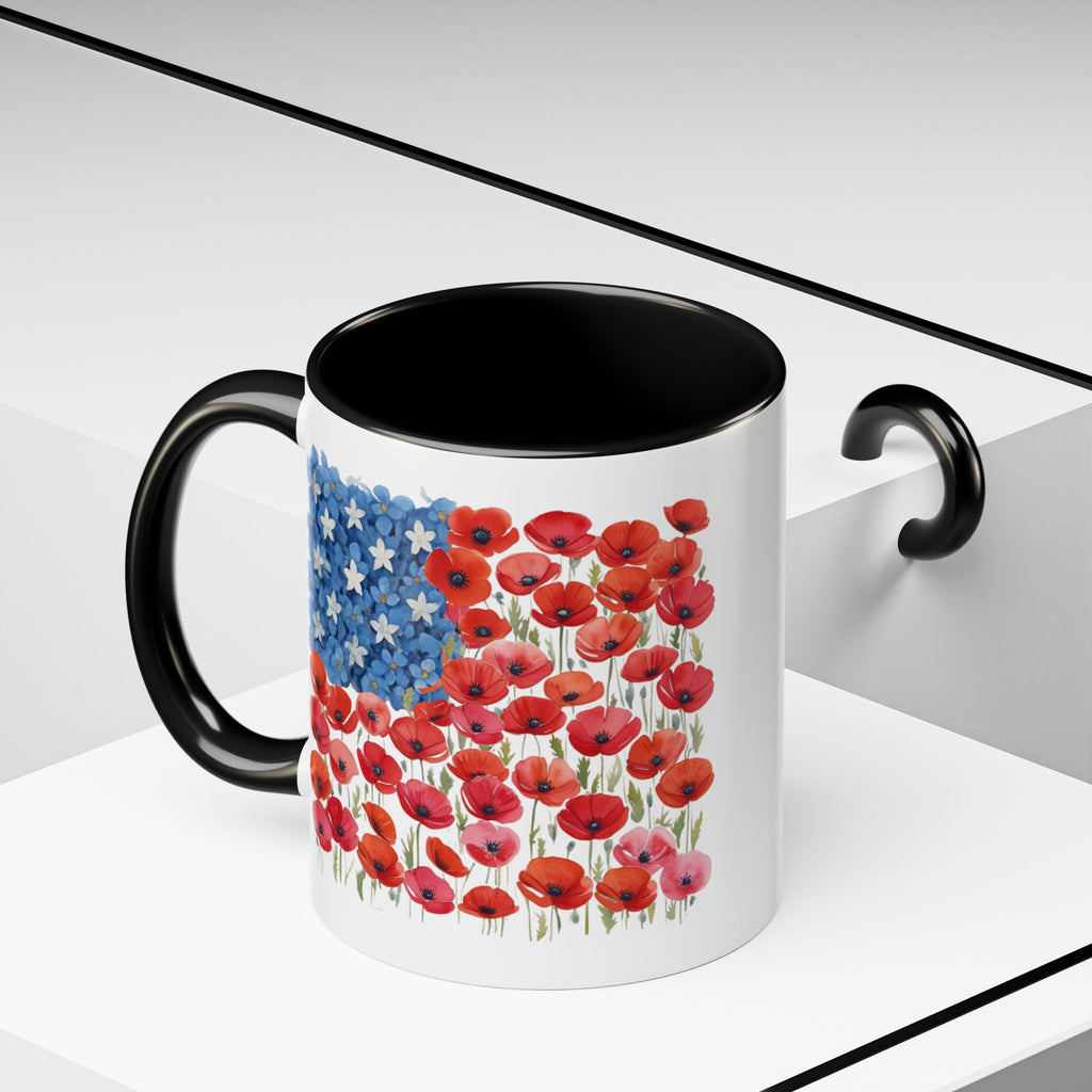 Poppy Flowers  American Flag Mug | Accent Coffee Mug