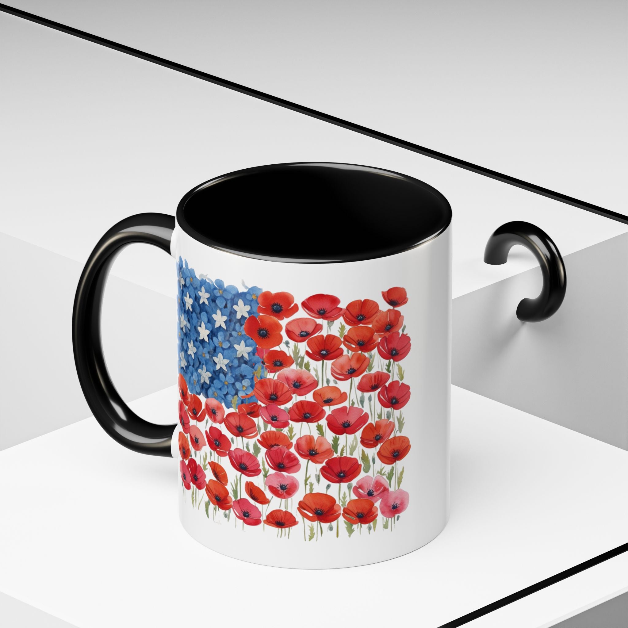 Poppy Flowers  American Flag Mug | Accent Coffee Mug