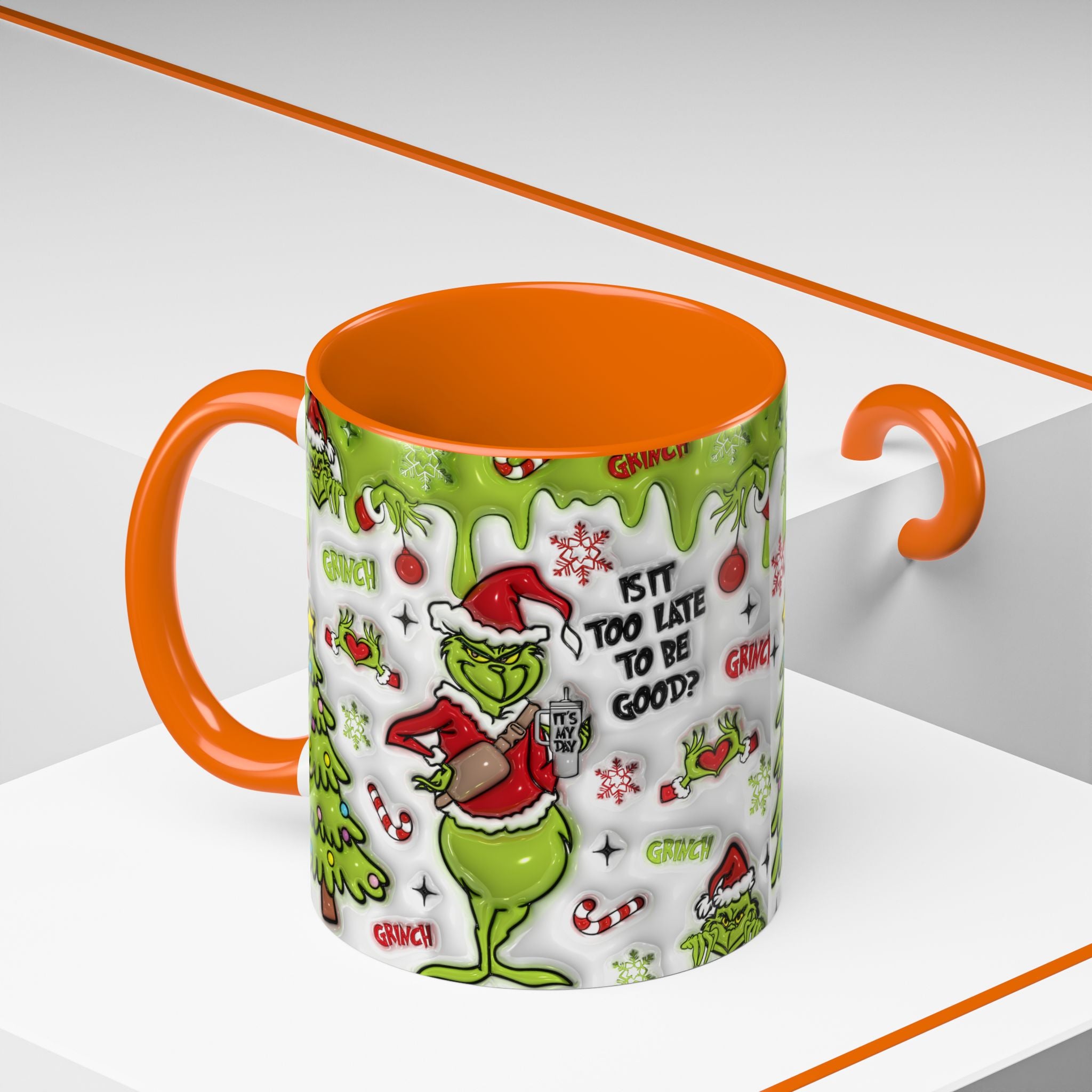 Grinch Holiday Coffee Mug — "Is It Too Late to Be Good?" Accent 11/15oz