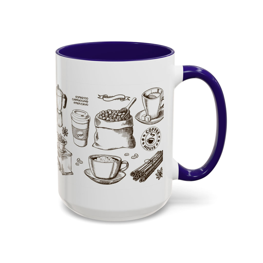 Coffee Pattern Mug — Illustrated Coffee Beans & Brewing Tools (11oz/15oz)