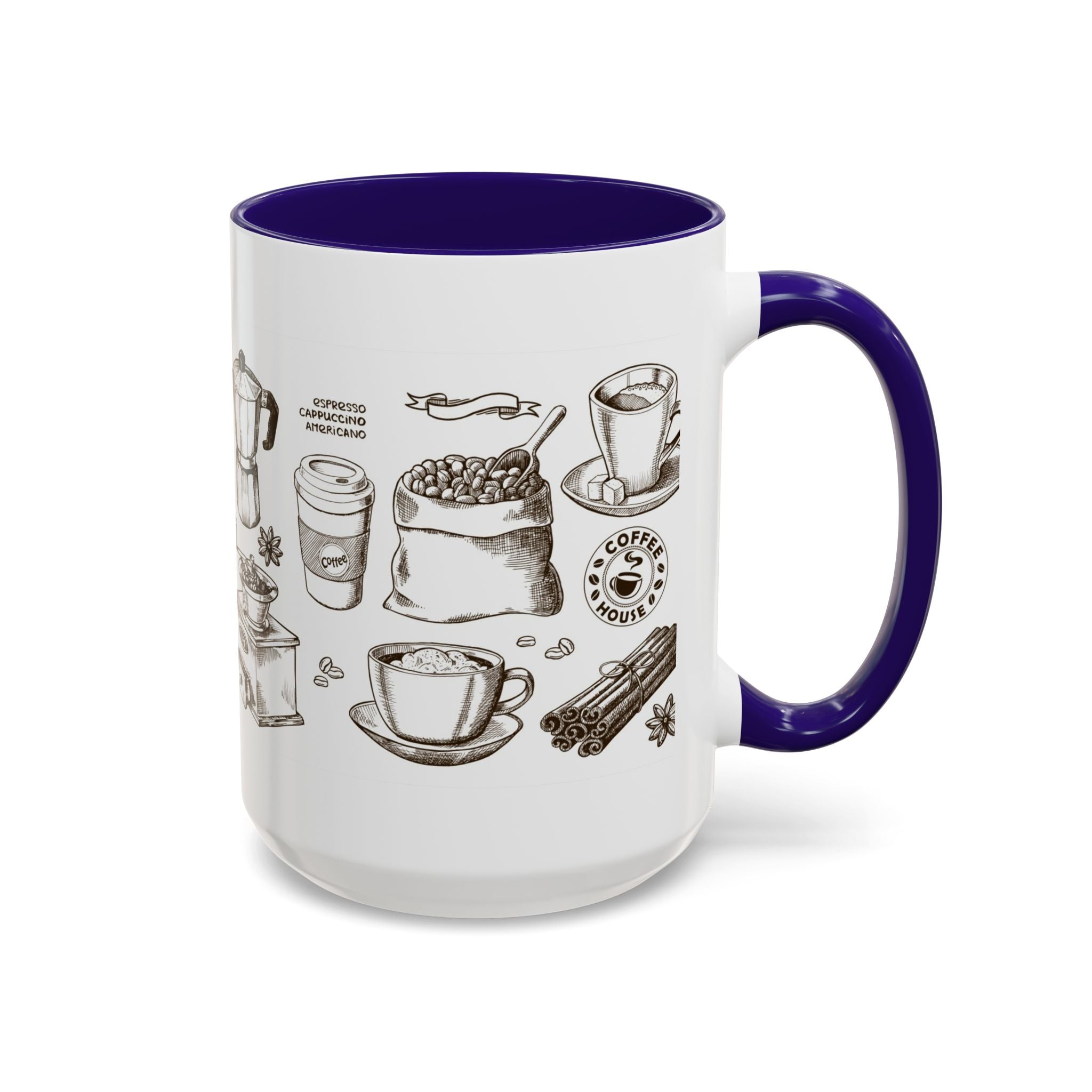 Coffee Pattern Mug — Illustrated Coffee Beans & Brewing Tools (11oz/15oz)