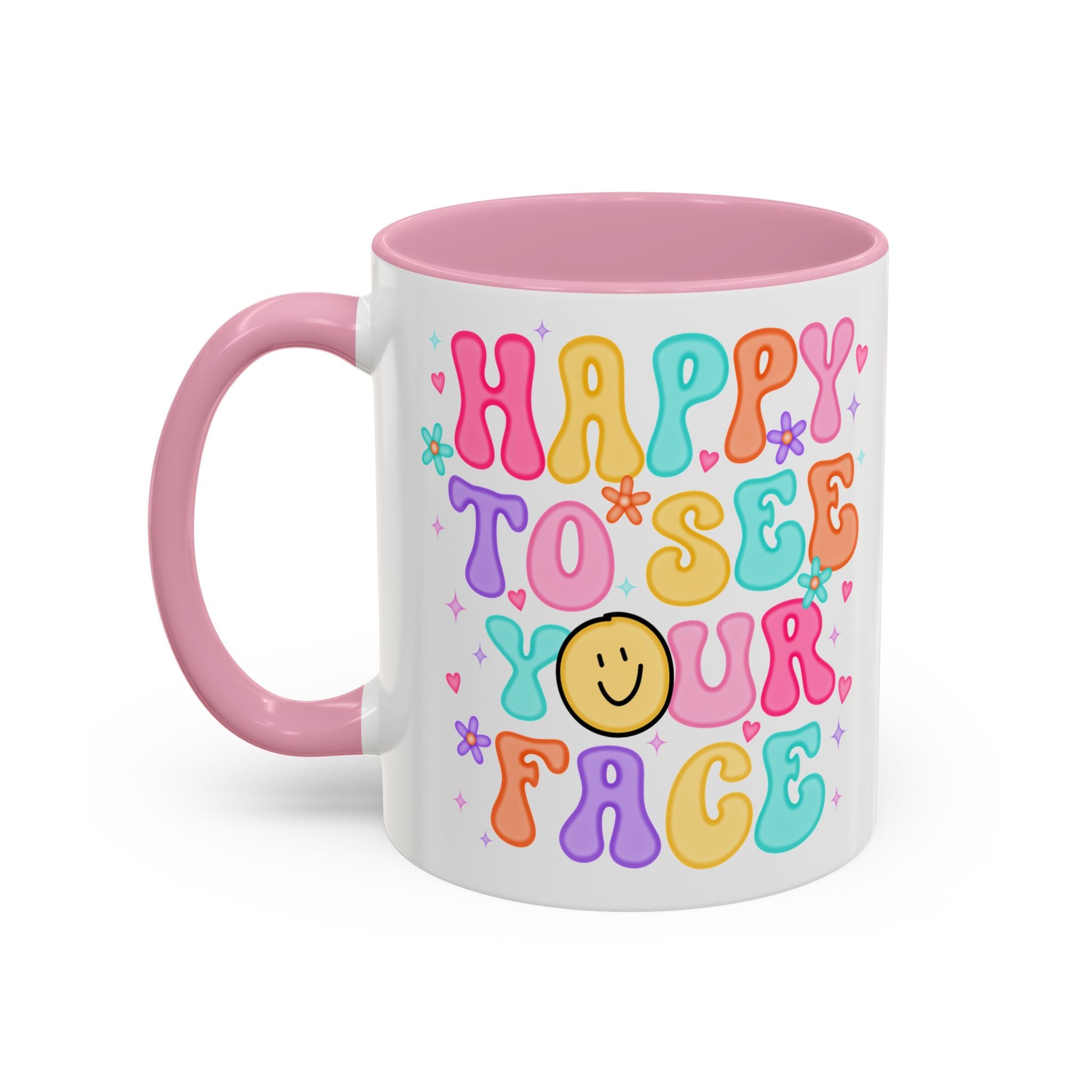 Happy To See Your Face Colorful Coffee Mug — Retro Smiley 11oz/15oz