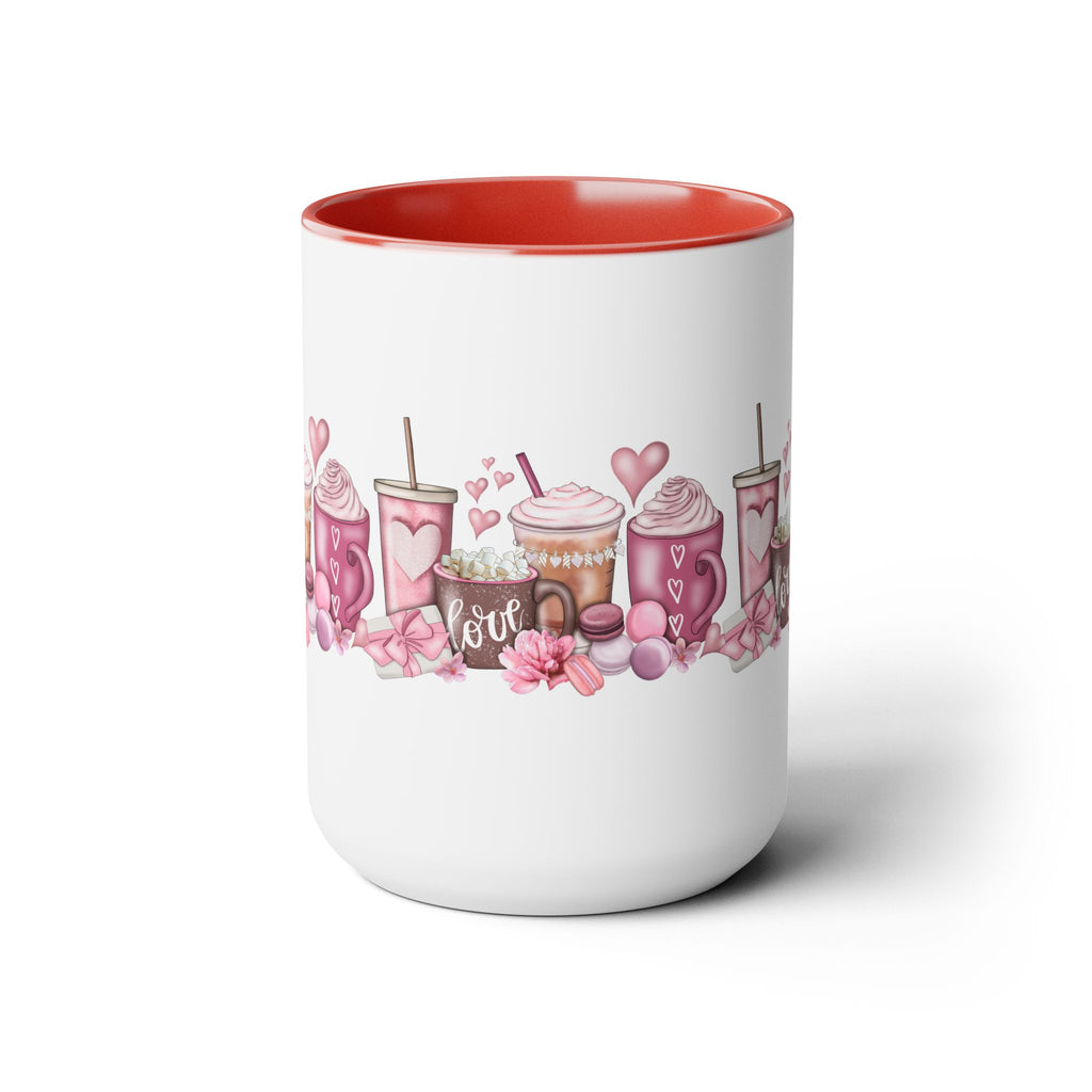 Love Coffee Two-Tone Coffee Mugs, 15oz #Coffee #HotCoffee HotCoffeeClothing.com #ValentinesDay