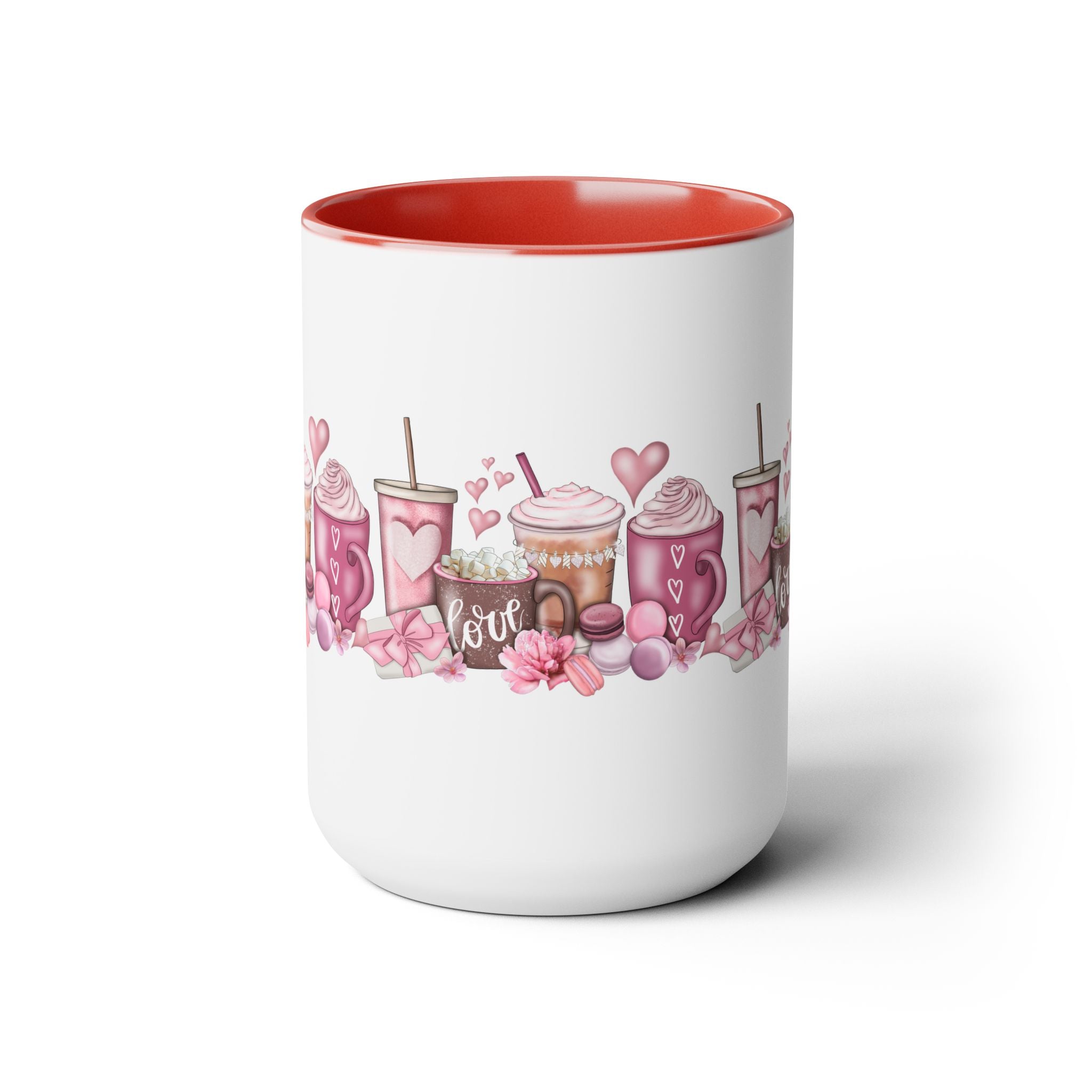 Love Coffee Two-Tone Coffee Mugs, 15oz #Coffee #HotCoffee HotCoffeeClothing.com #ValentinesDay