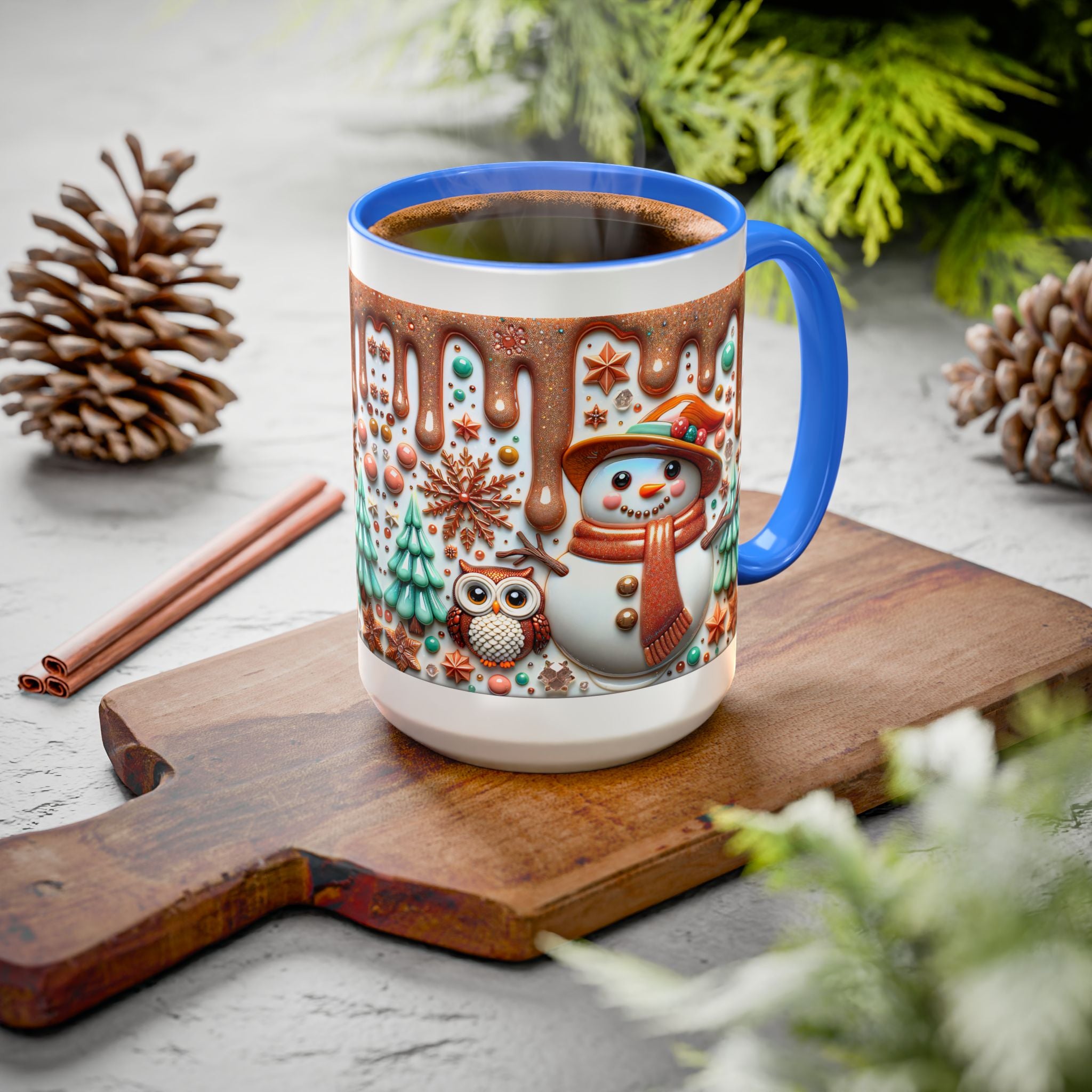 Colorful Holiday Mugs: Festive Owl & Snowman Design, Winter Gift, Christmas Coffee Cup, Cozy Kitchen Decor, Hot Cocoa Mug