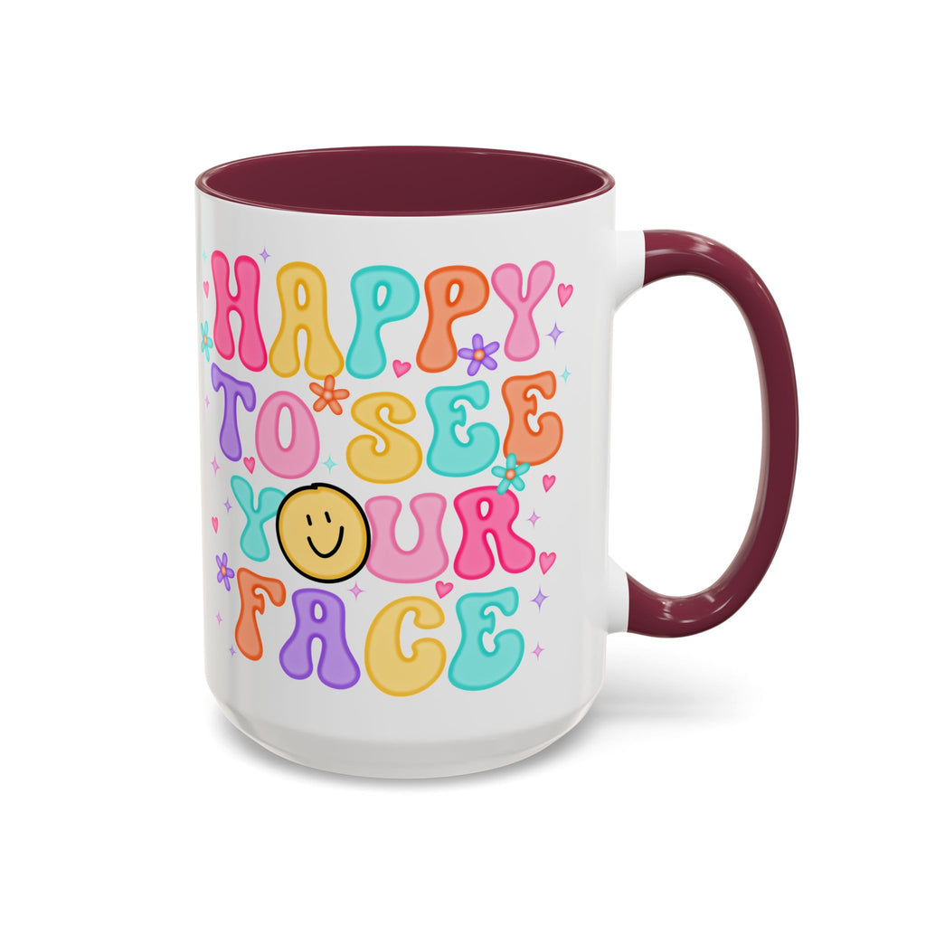 Happy To See Your Face Colorful Coffee Mug — Retro Smiley 11oz/15oz
