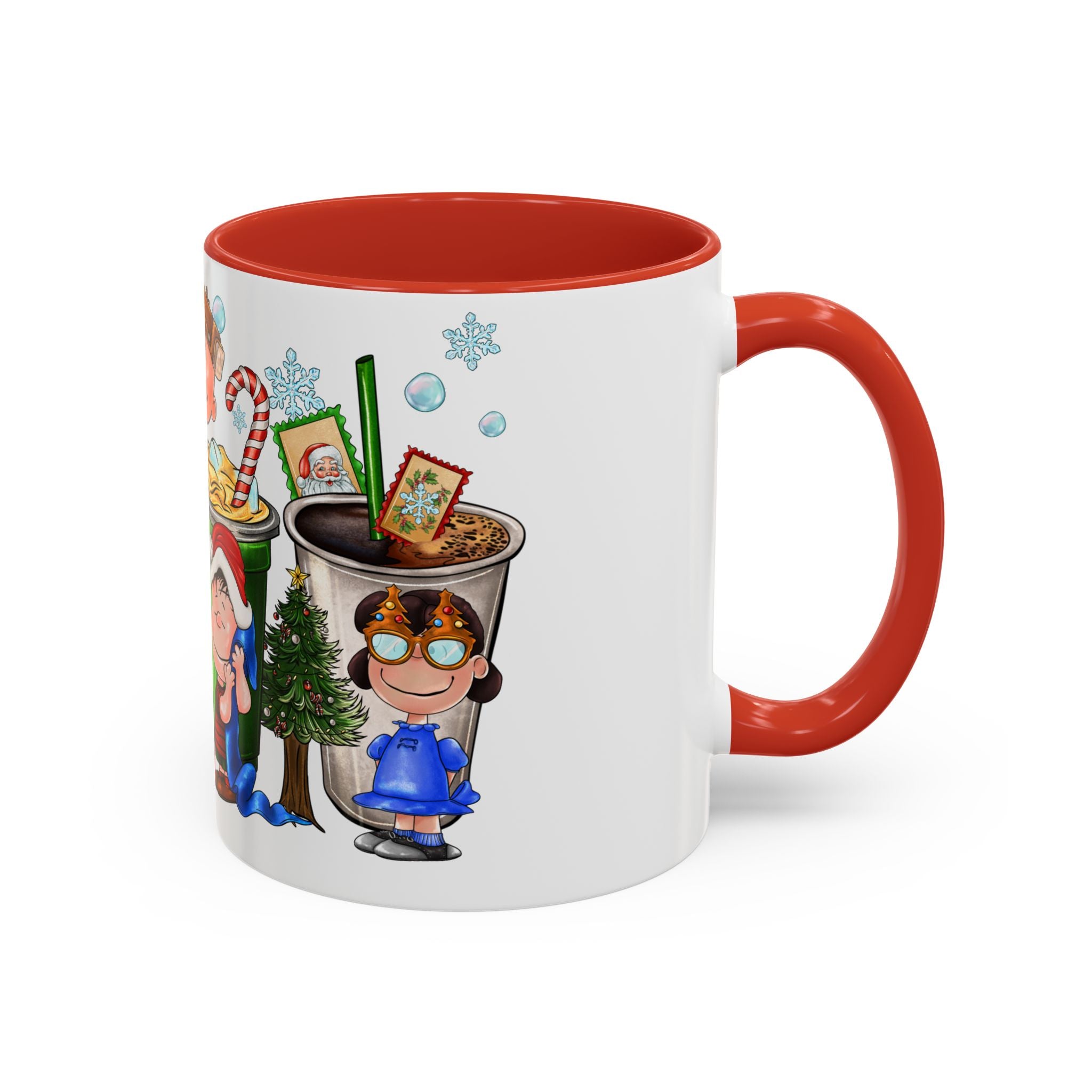 The Peanut Gang Christmas Characters Accent Coffee Mug | Holiday Cocoa Cartoon Mug