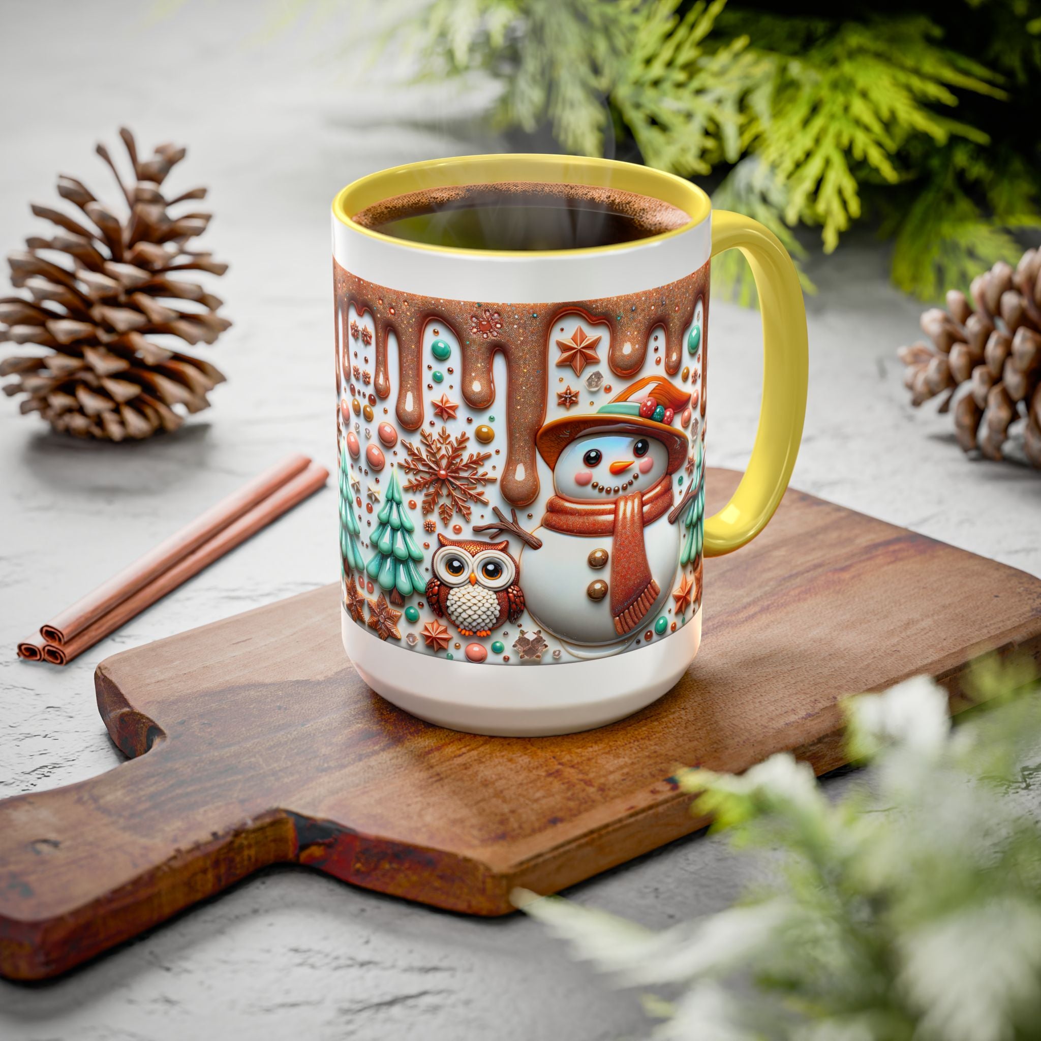 Colorful Holiday Mugs: Festive Owl & Snowman Design, Winter Gift, Christmas Coffee Cup, Cozy Kitchen Decor, Hot Cocoa Mug