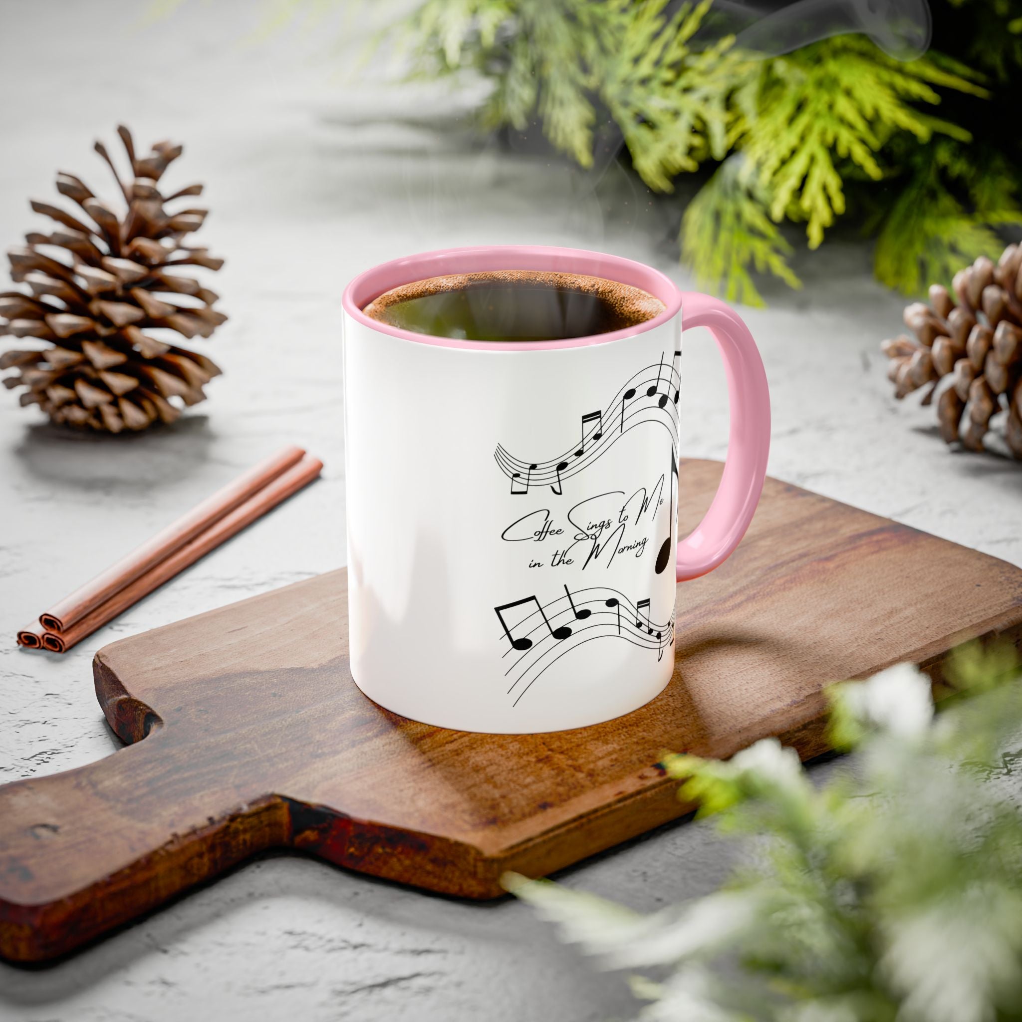 Music Notes Ceramic Mug — "She Sings to Me in the Morning" (11oz/15oz)