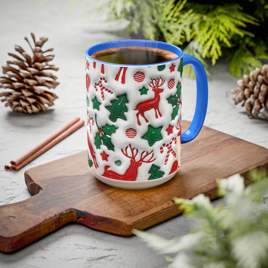 Festive Holiday Mugs, Christmas Coffee Cups, Colorful Reindeer and Candy Cane Design, Cozy Winter Drinkware, Perfect Gift for Holidays