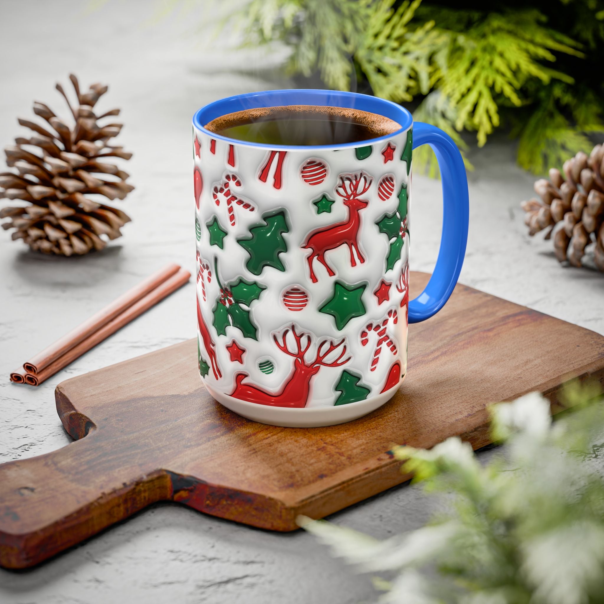 Festive Holiday Mugs, Christmas Coffee Cups, Colorful Reindeer and Candy Cane Design, Cozy Winter Drinkware, Perfect Gift for Holidays