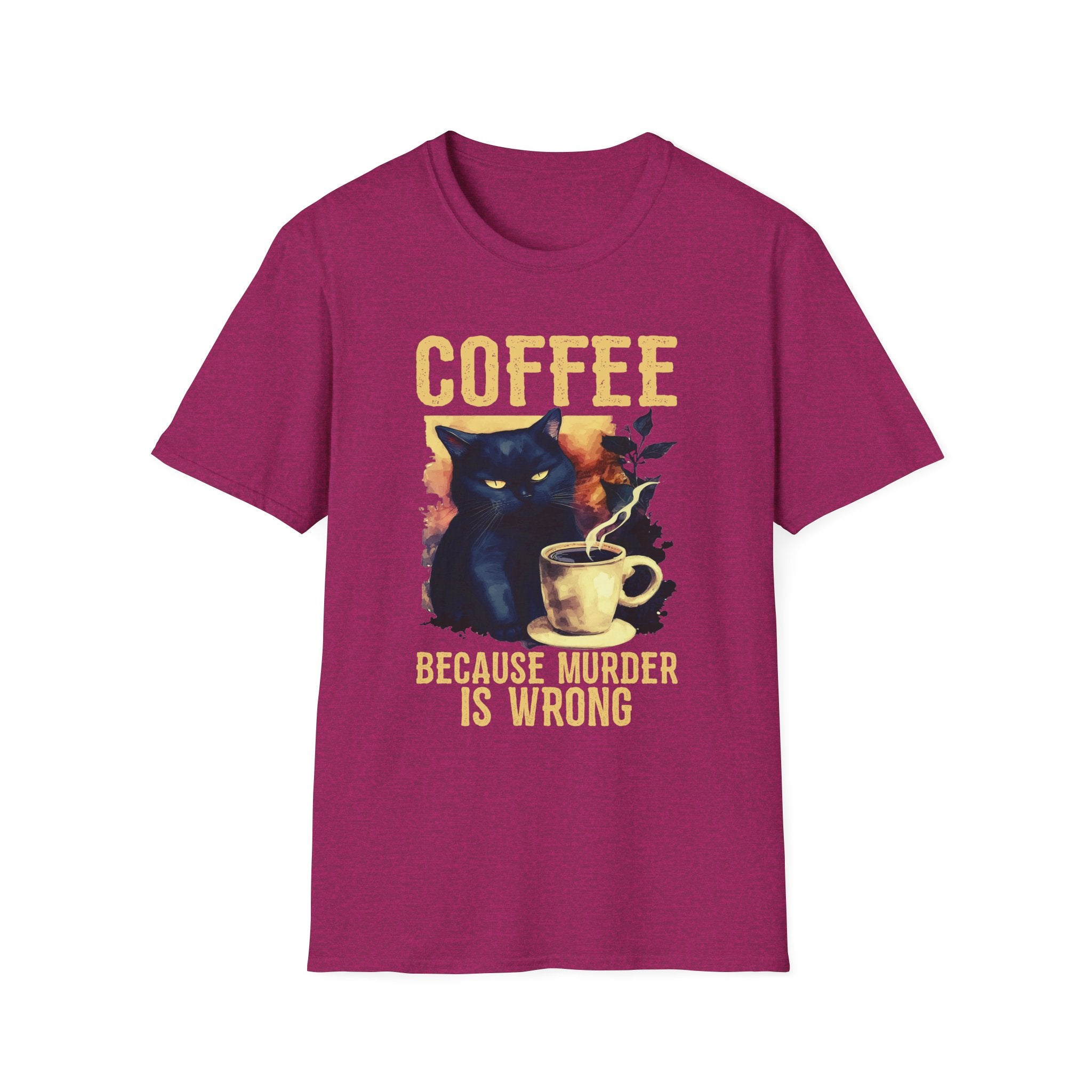 Coffee Because Murder Is Wrong T-Shirt | Black Cat Coffee Tee