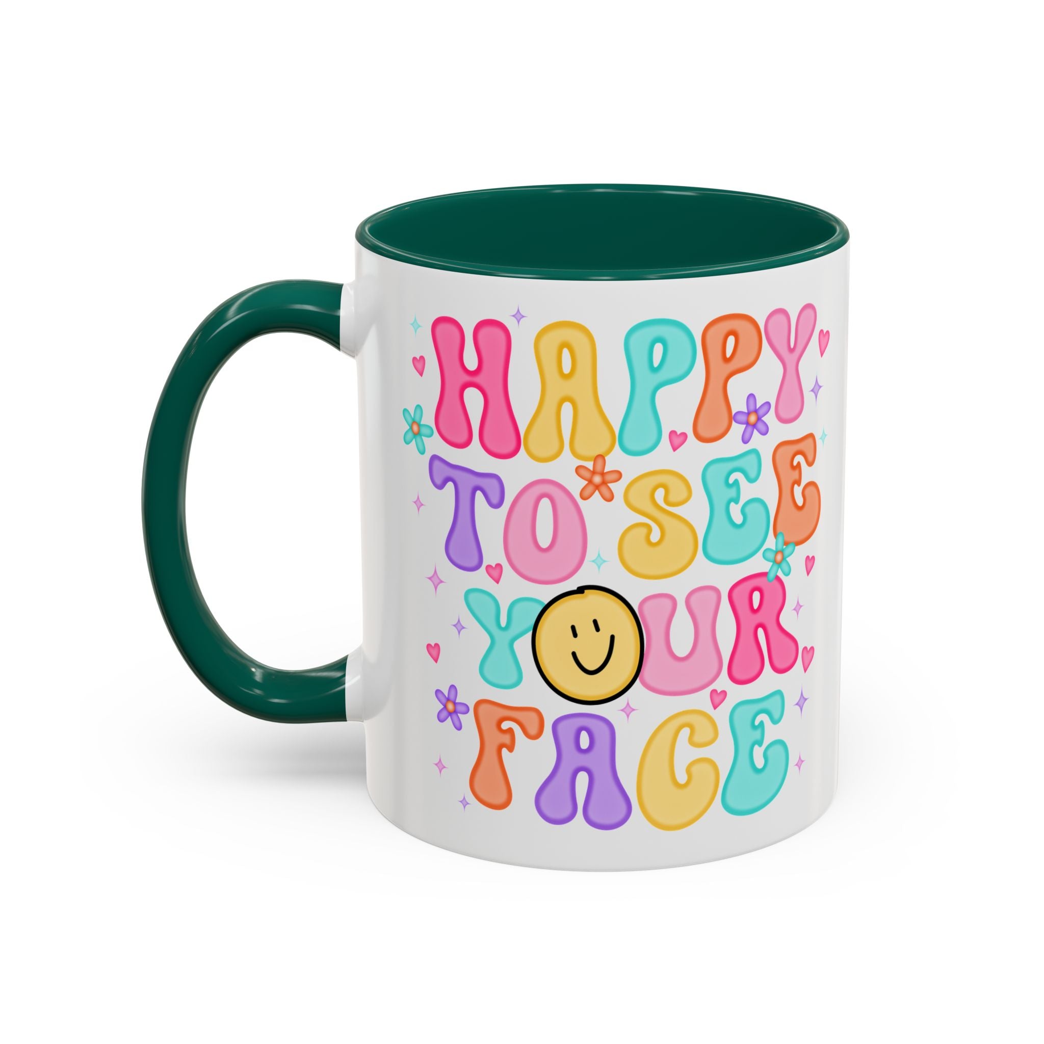 Happy To See Your Face Colorful Coffee Mug — Retro Smiley 11oz/15oz