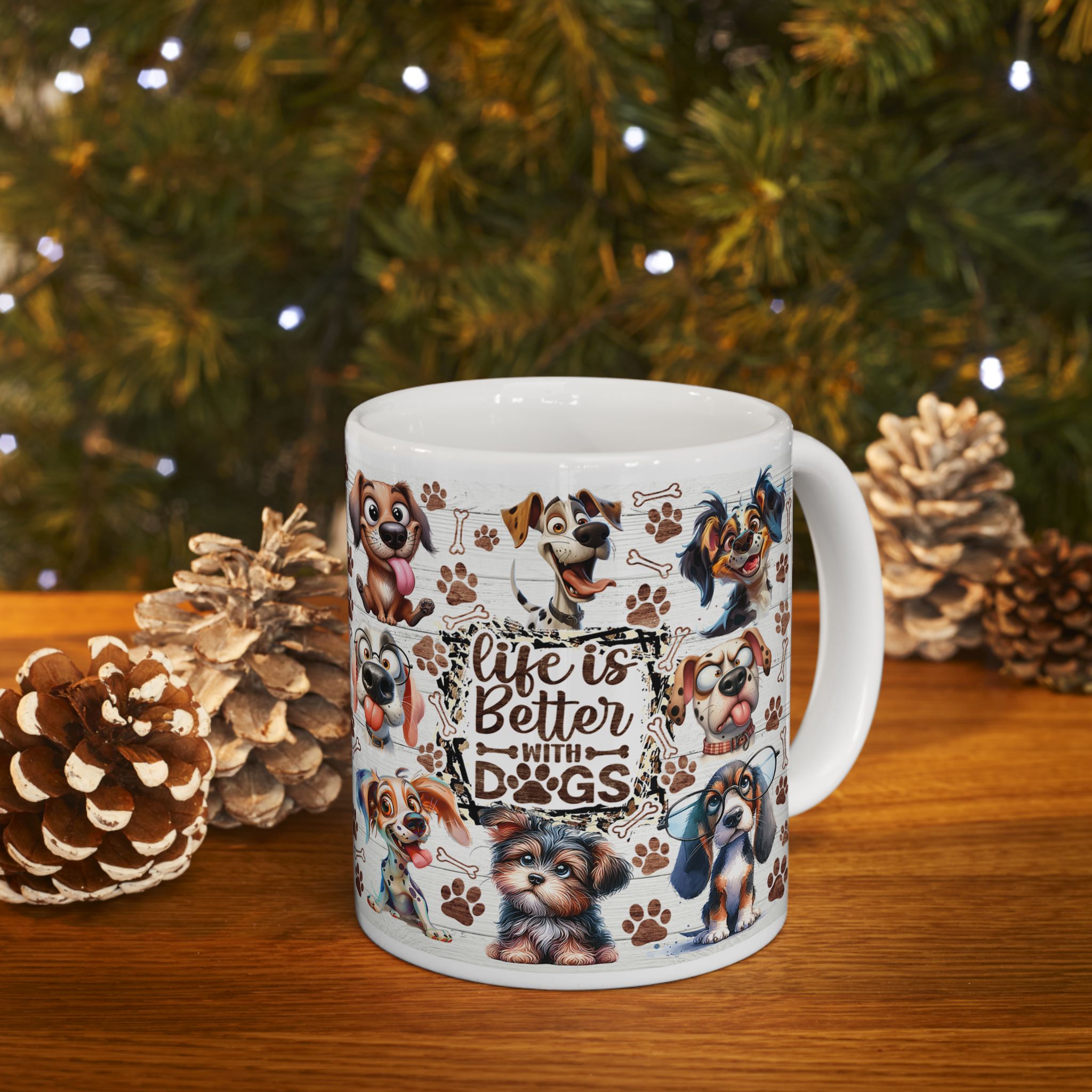 Cute Cartoon Puppy Pattern Mug | Dog Paw Bone Coffee Mug