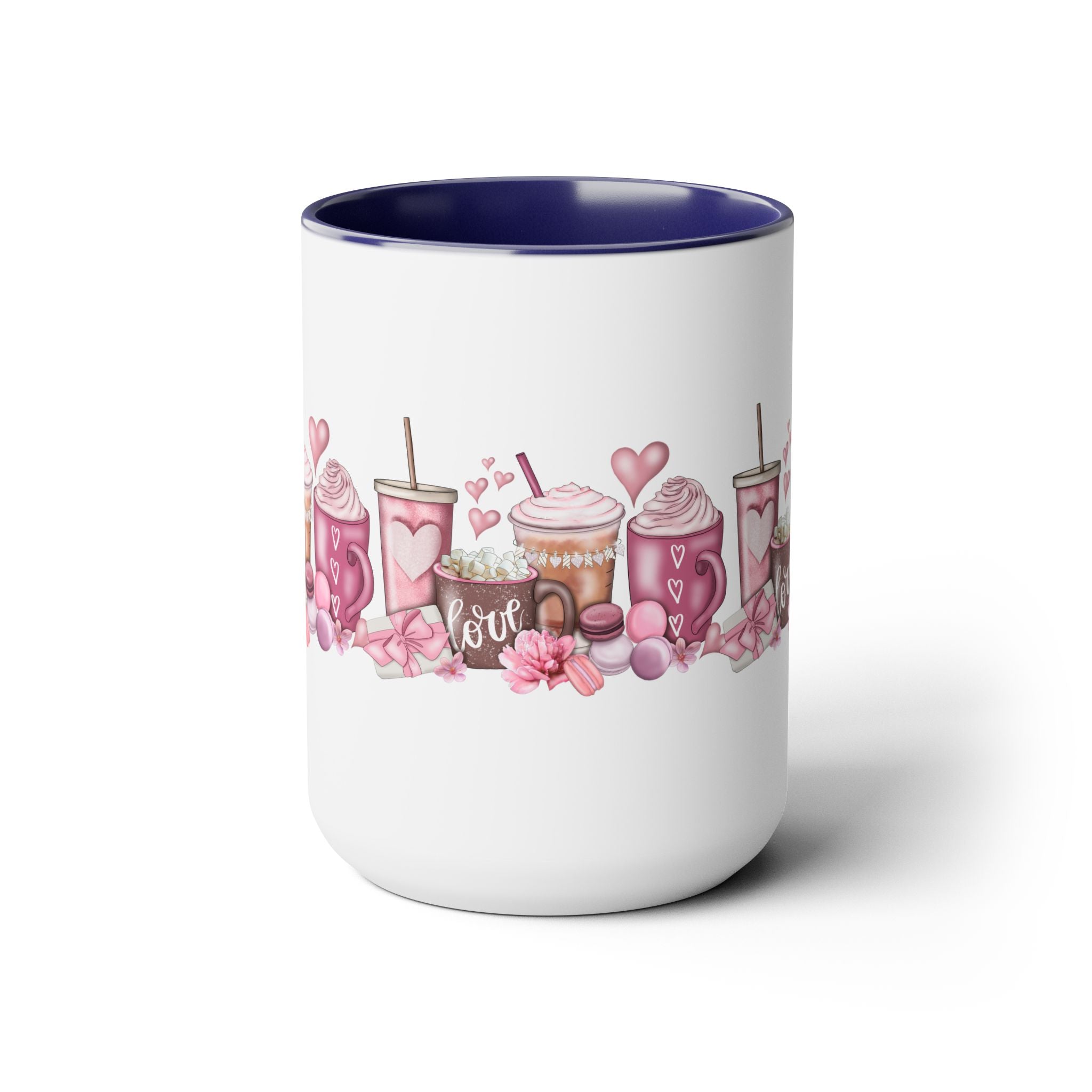 Love Coffee Two-Tone Coffee Mugs, 15oz #Coffee #HotCoffee HotCoffeeClothing.com #ValentinesDay