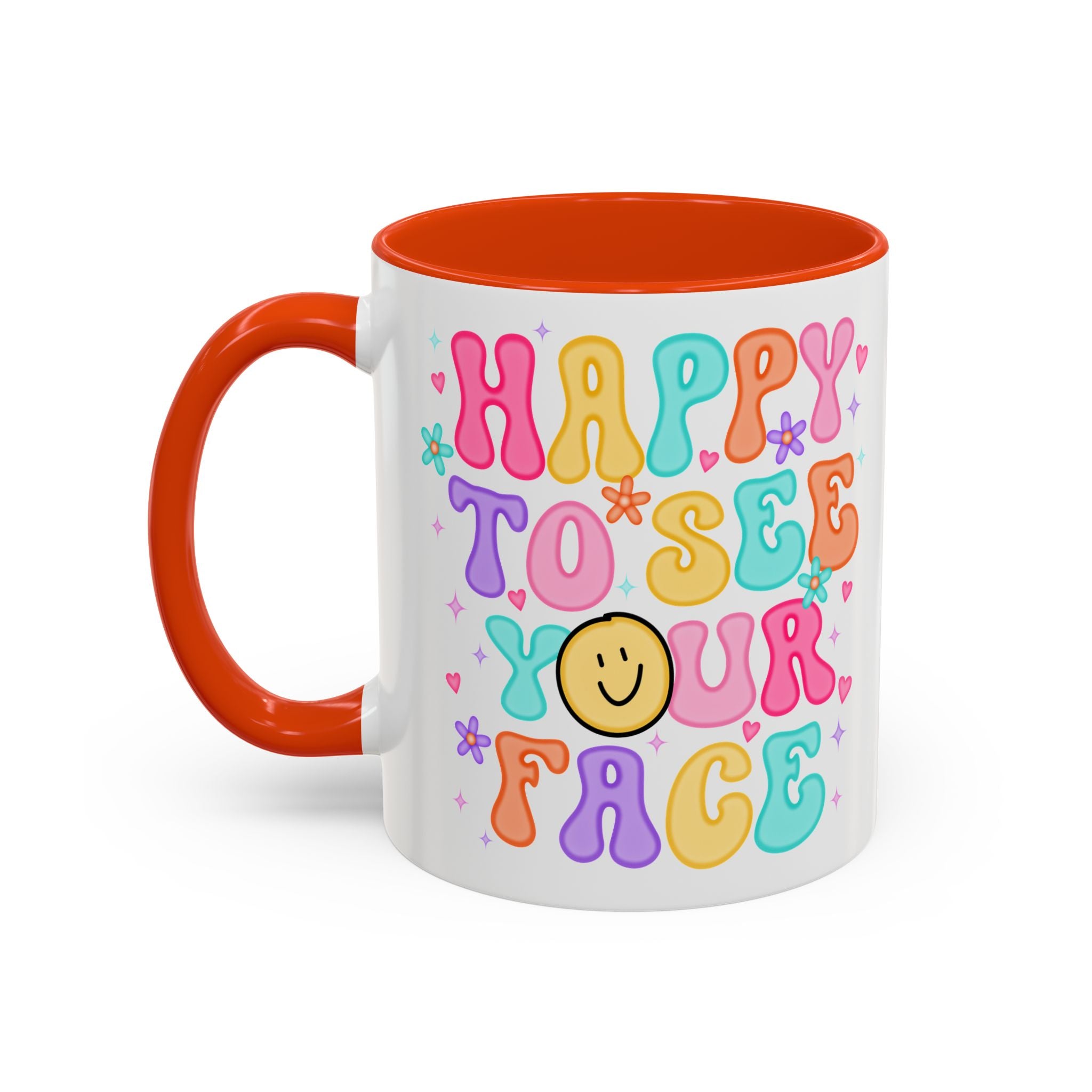 Happy To See Your Face Colorful Coffee Mug — Retro Smiley 11oz/15oz