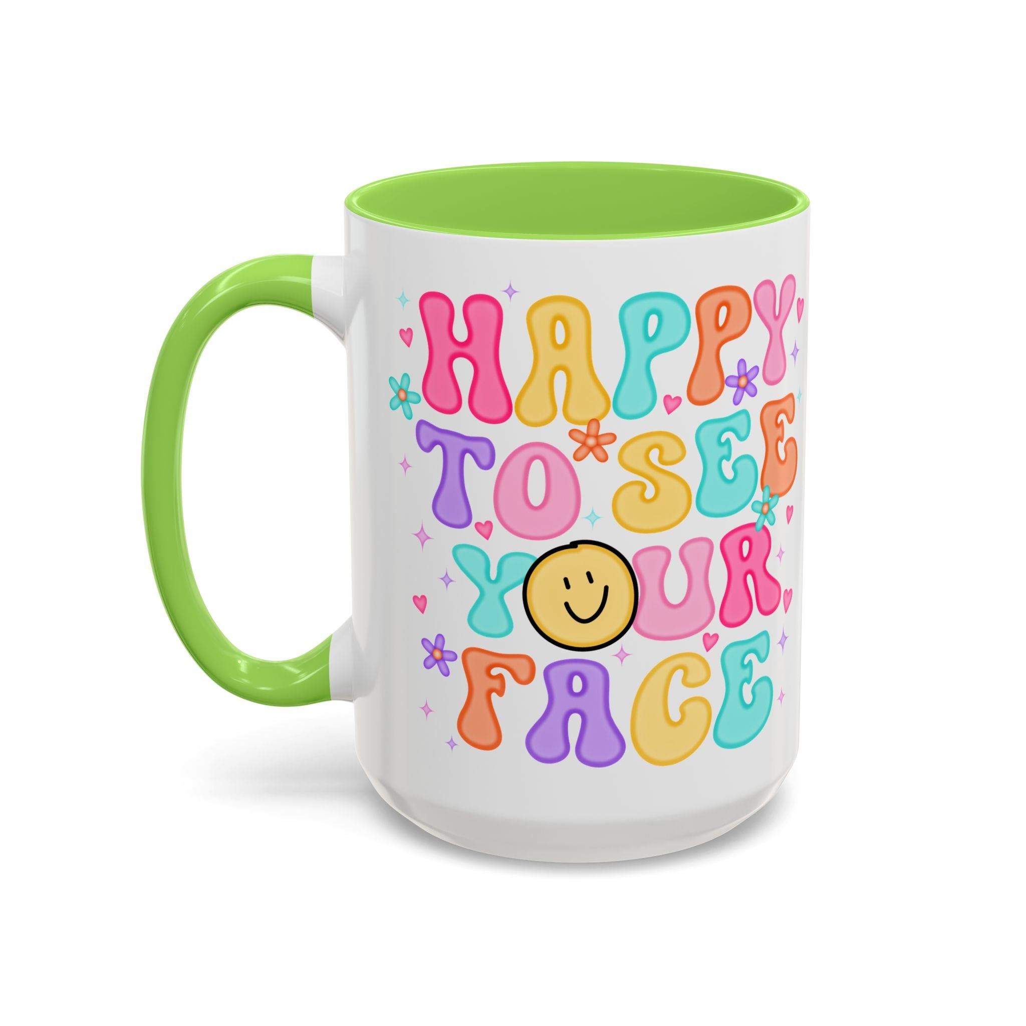 Happy To See Your Face Colorful Coffee Mug — Retro Smiley 11oz/15oz
