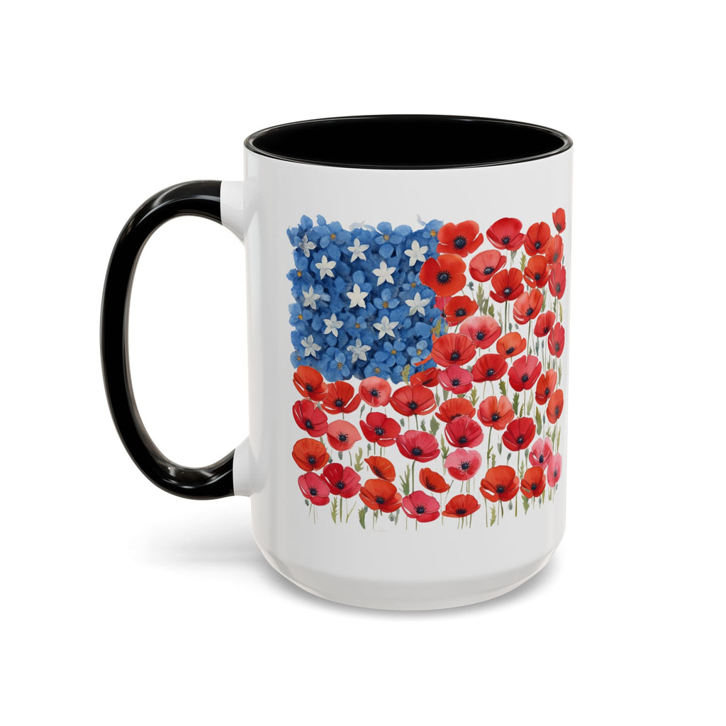 Poppy Flowers  American Flag Mug | Accent Coffee Mug