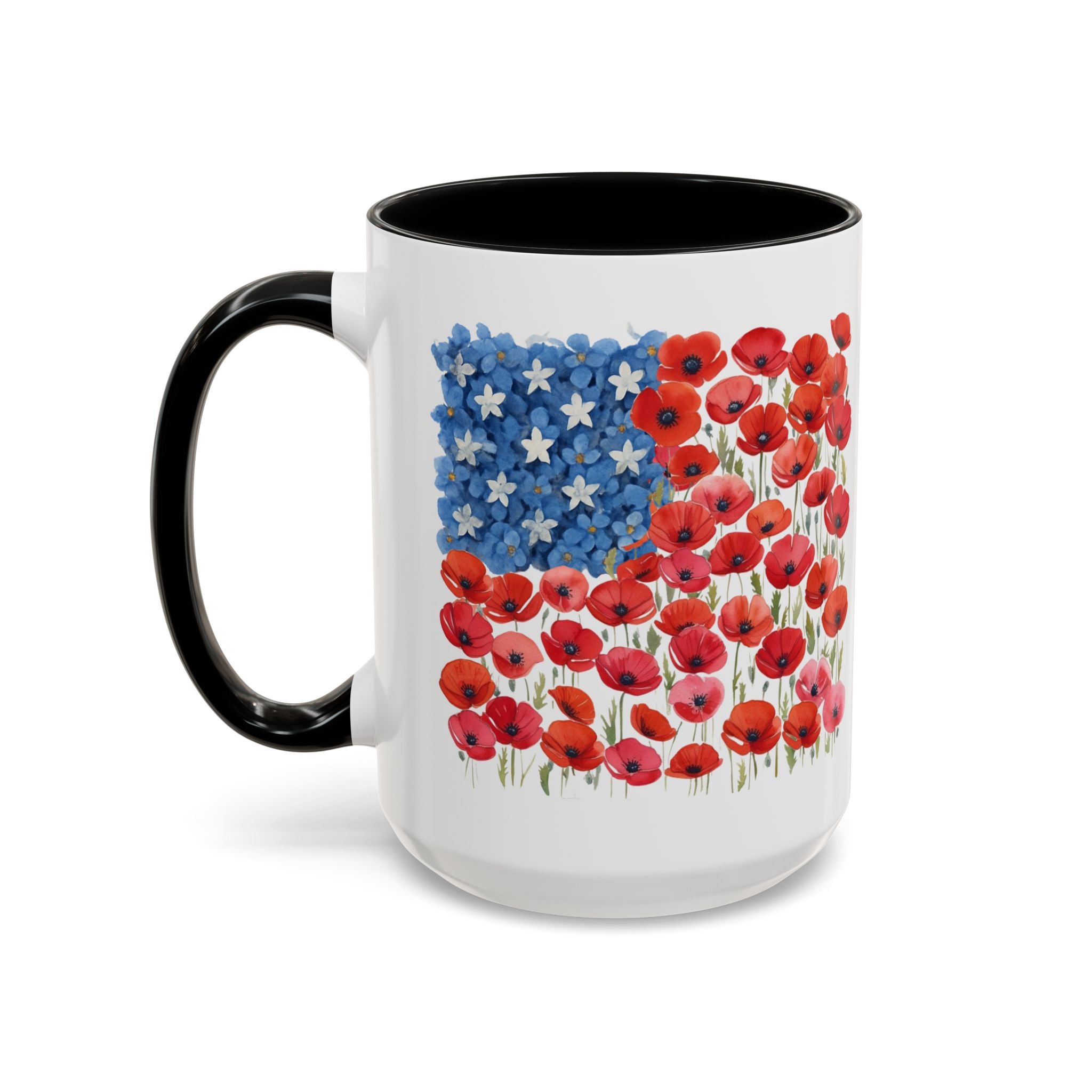Poppy Flowers  American Flag Mug | Accent Coffee Mug