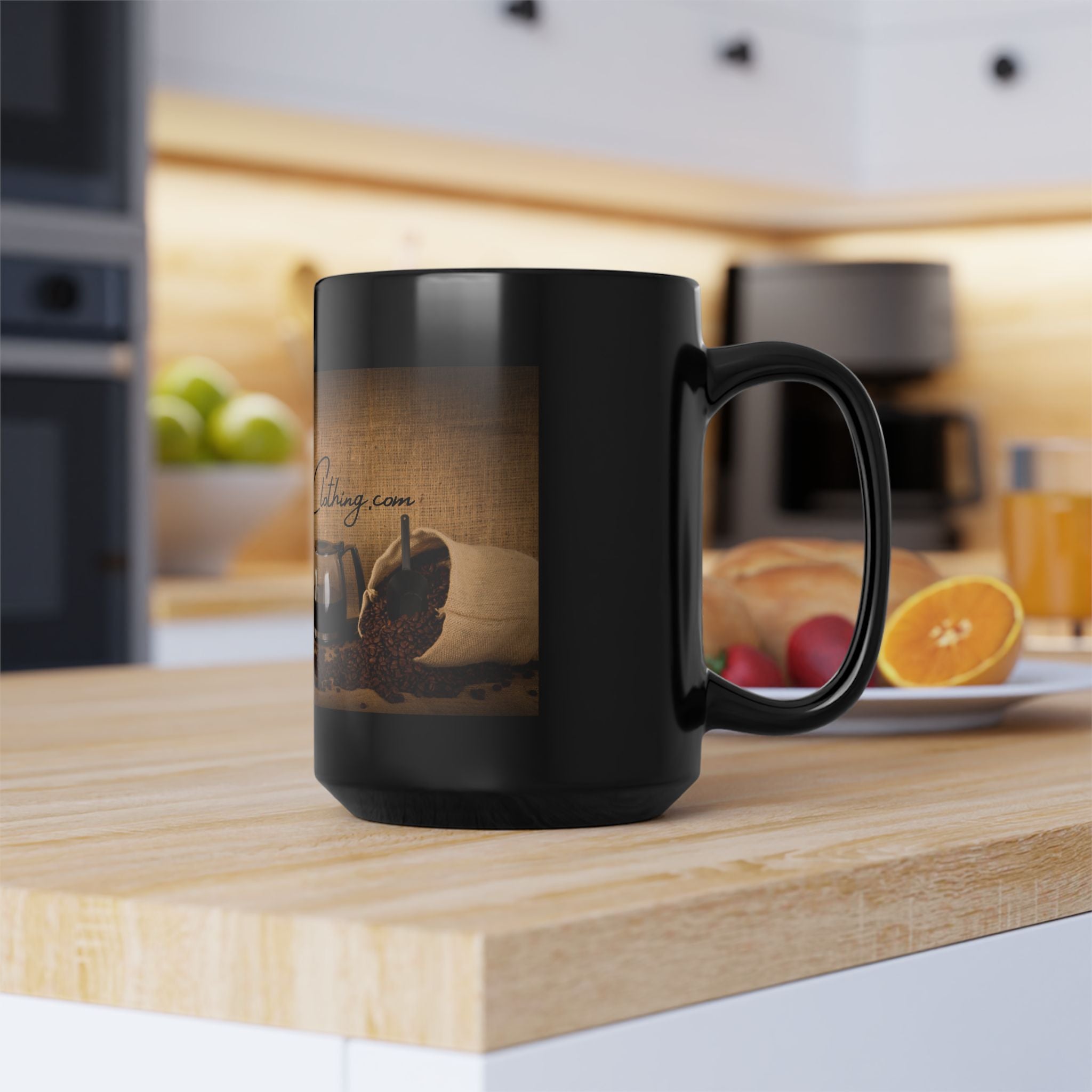 Hot Coffee Clothing Black Mug 15oz - Coffee Lover Gift, Hot Beverage Mug, Coffee Mug with Slogan, Kitchen Decor, HotCoffeeClothing.com