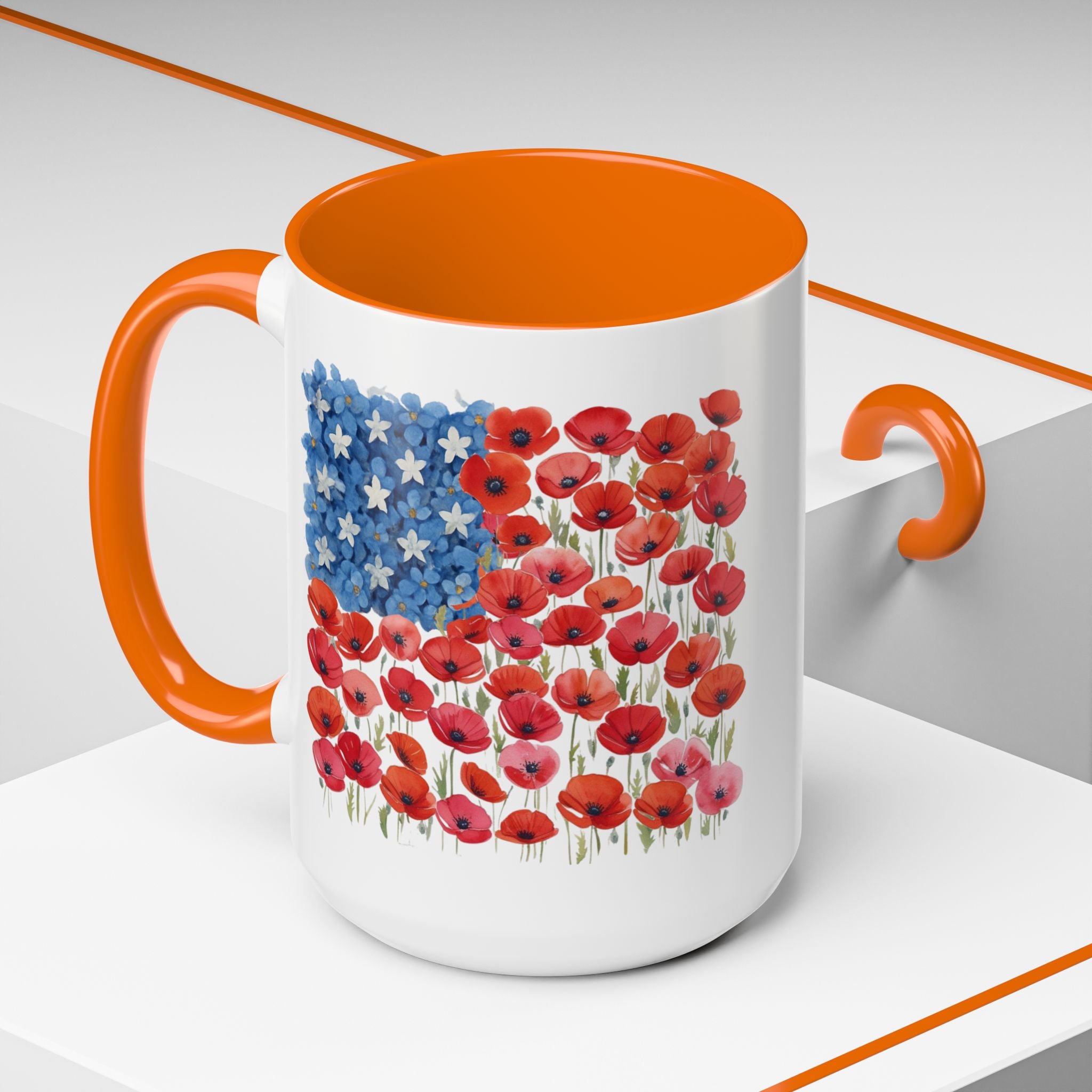 Poppy Flowers  American Flag Mug | Accent Coffee Mug