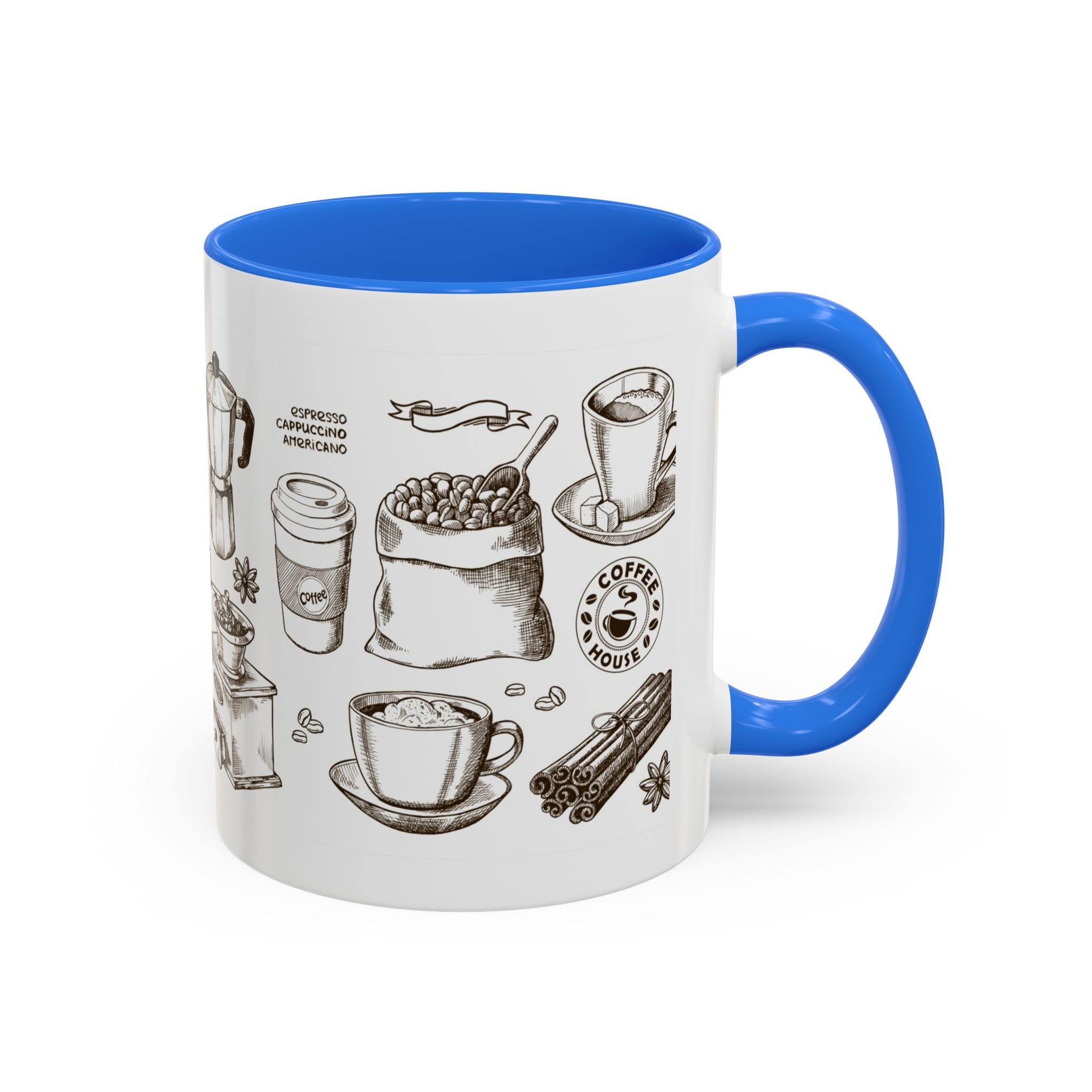 Coffee Pattern Mug — Illustrated Coffee Beans & Brewing Tools (11oz/15oz)