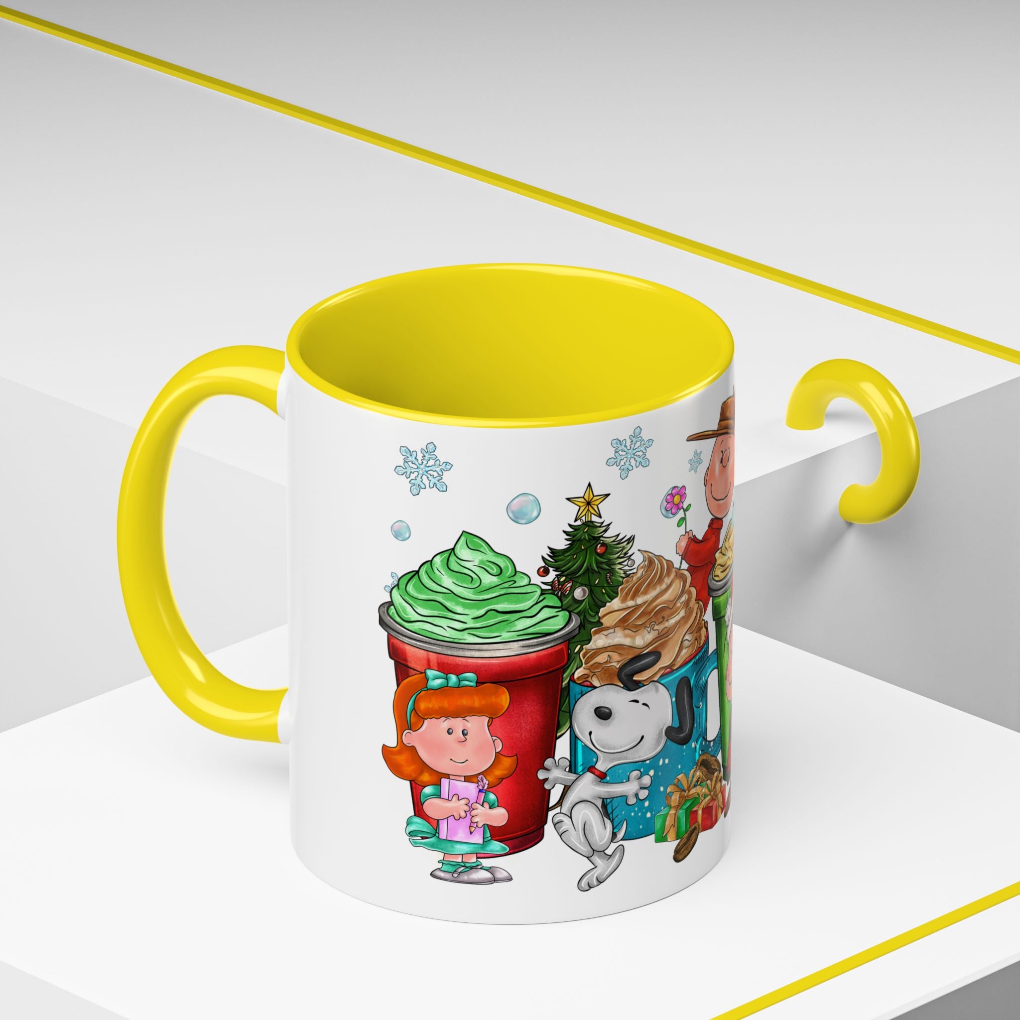 The Peanut Gang Christmas Characters Accent Coffee Mug | Holiday Cocoa Cartoon Mug