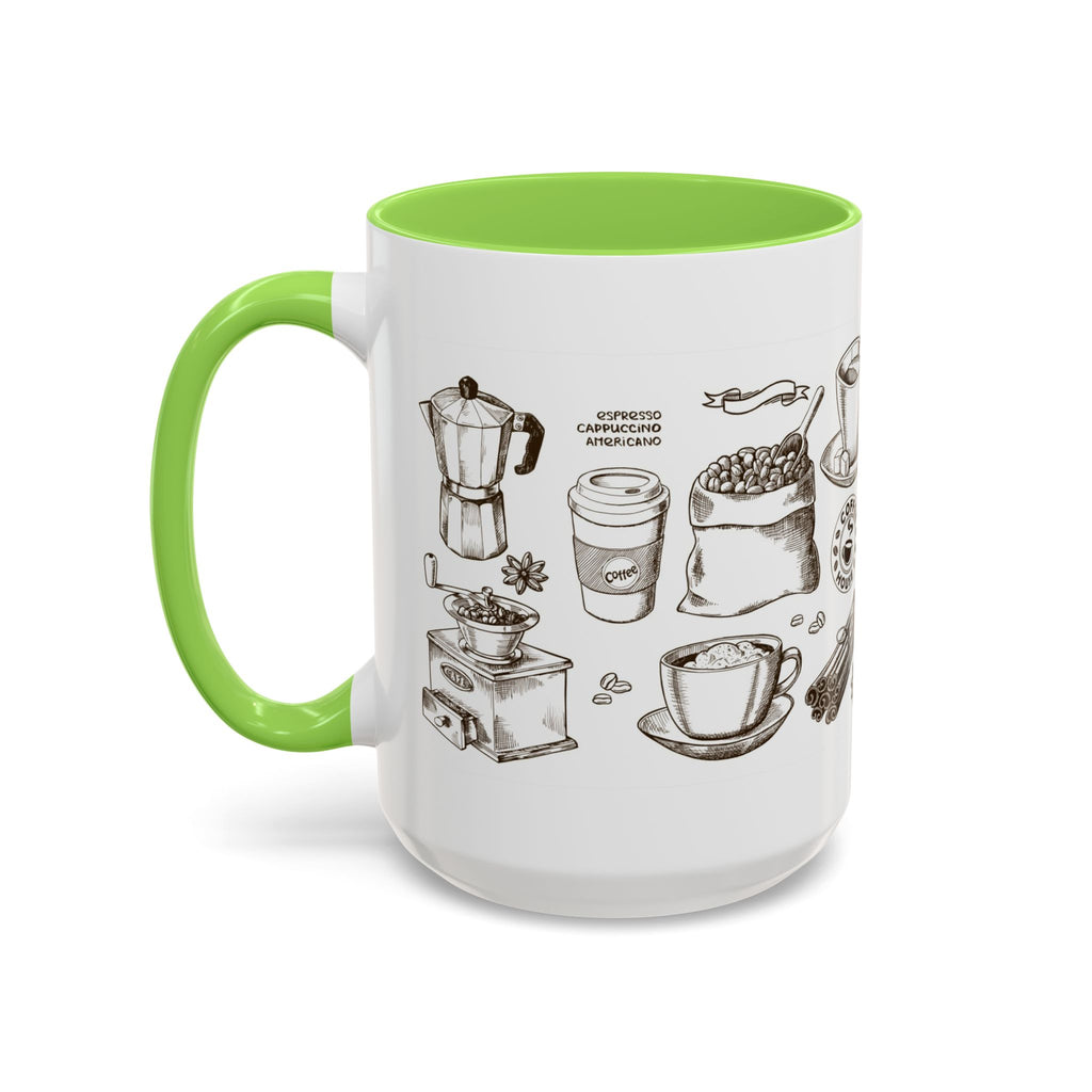 Coffee Pattern Mug — Illustrated Coffee Beans & Brewing Tools (11oz/15oz)