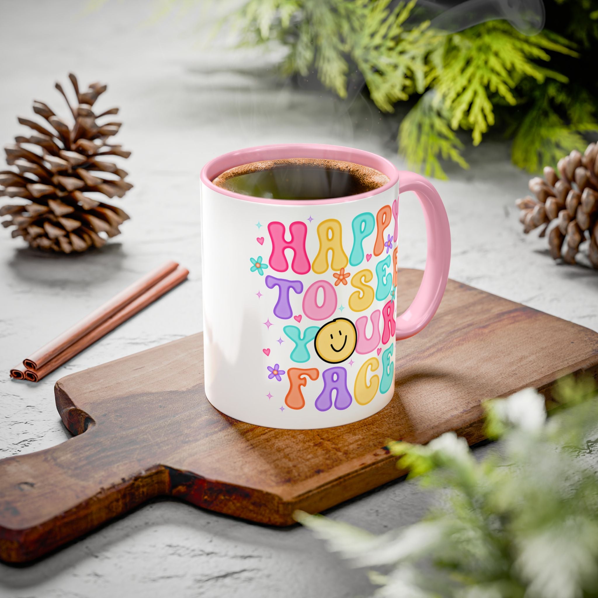 Happy To See Your Face Colorful Coffee Mug — Retro Smiley 11oz/15oz