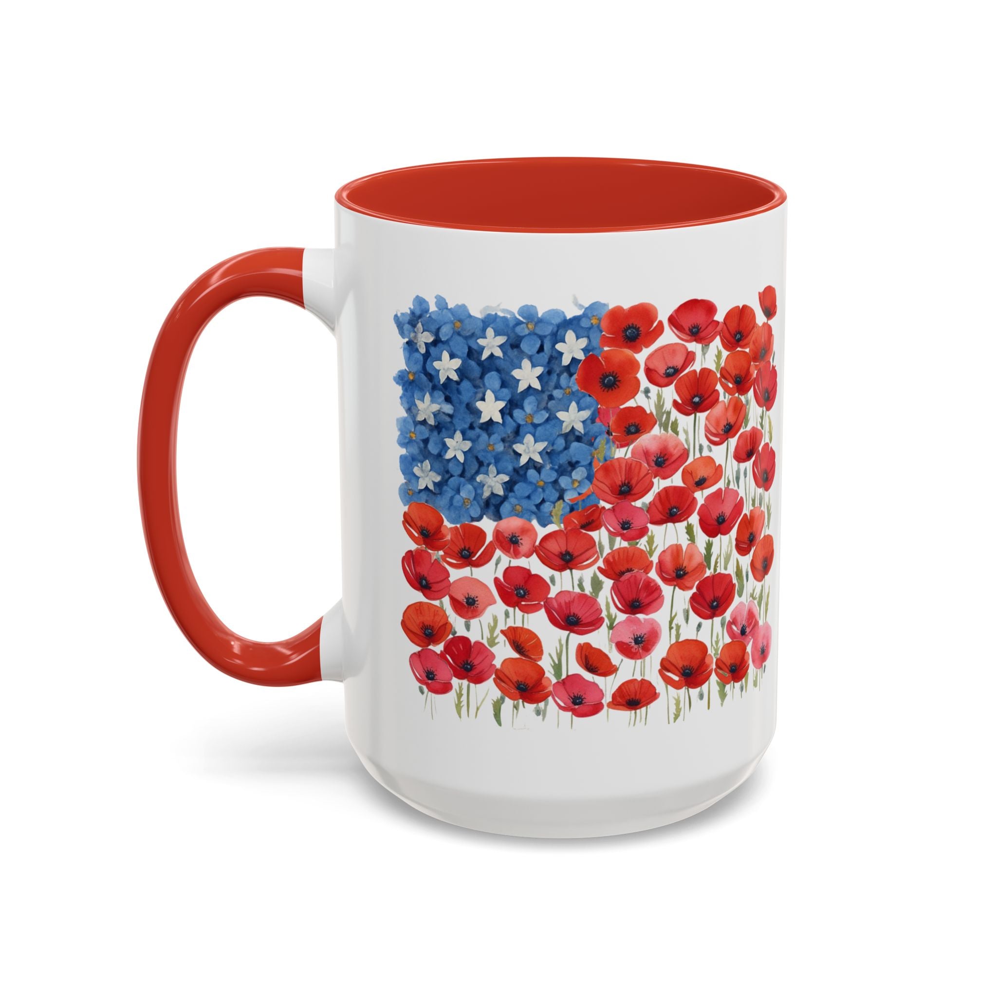 Poppy Flowers  American Flag Mug | Accent Coffee Mug