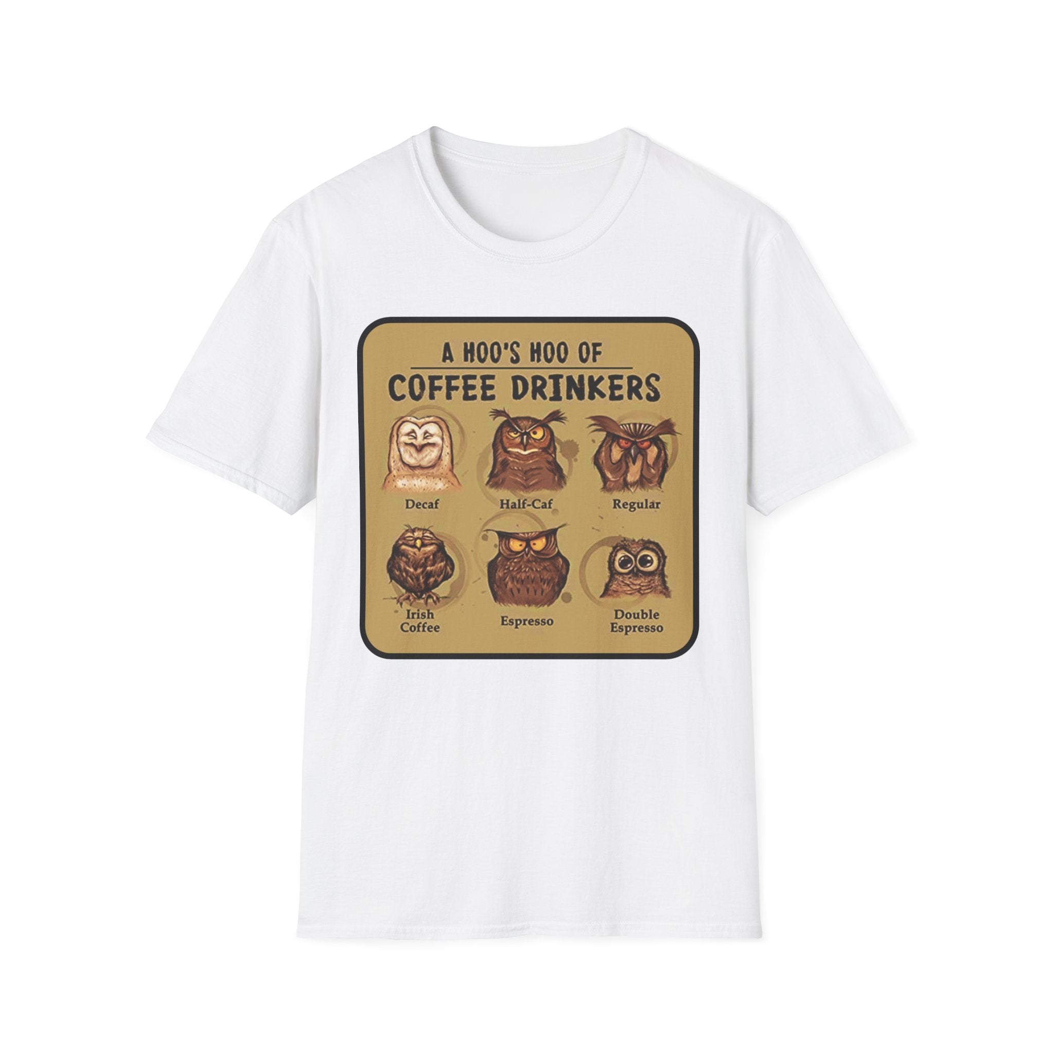 Coffee Owl Types T-Shirt | A Hoo's Hoo of Coffee Drinkers