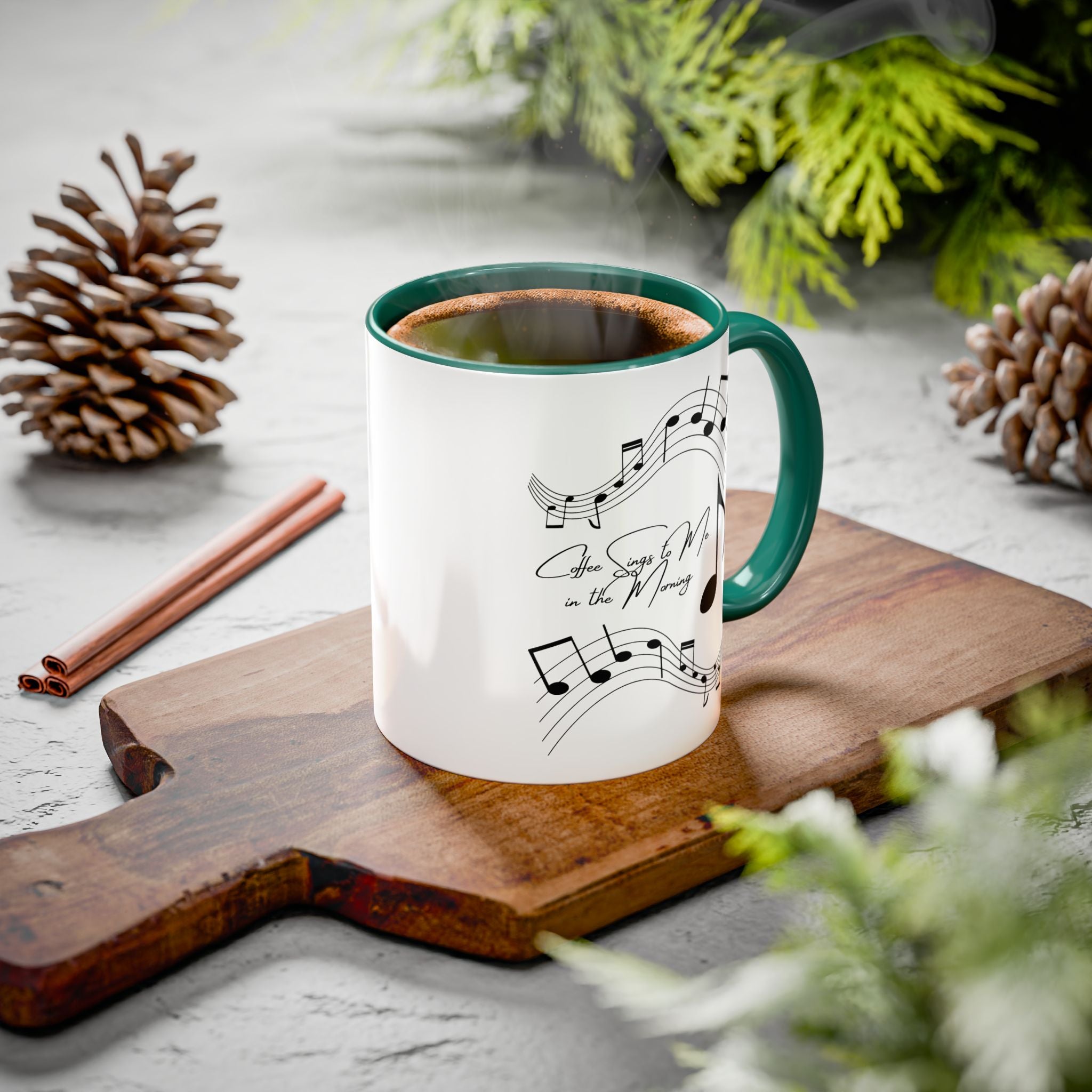 Music Notes Ceramic Mug — "She Sings to Me in the Morning" (11oz/15oz)