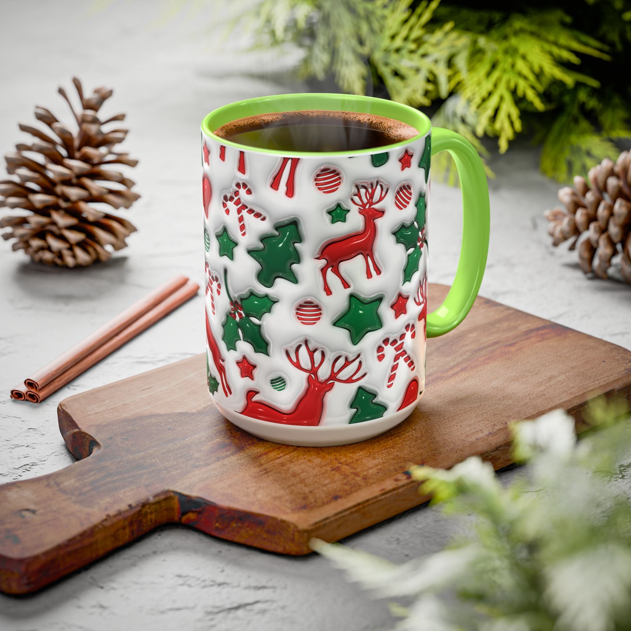 Festive Holiday Mugs, Christmas Coffee Cups, Colorful Reindeer and Candy Cane Design, Cozy Winter Drinkware, Perfect Gift for Holidays