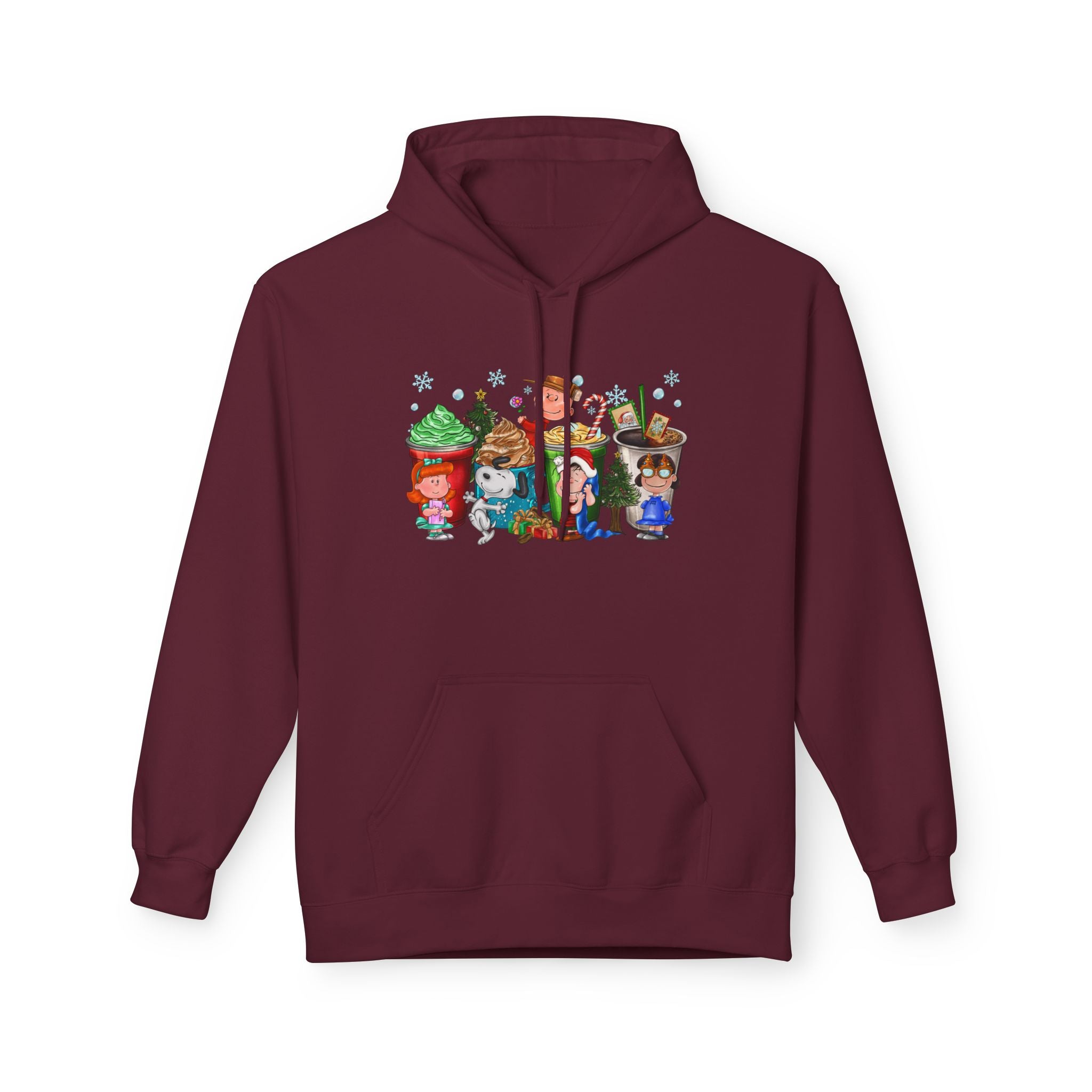 Holiday Hot Cocoa Peanut Characters Hoodie | Winter Drink Cartoon Crew