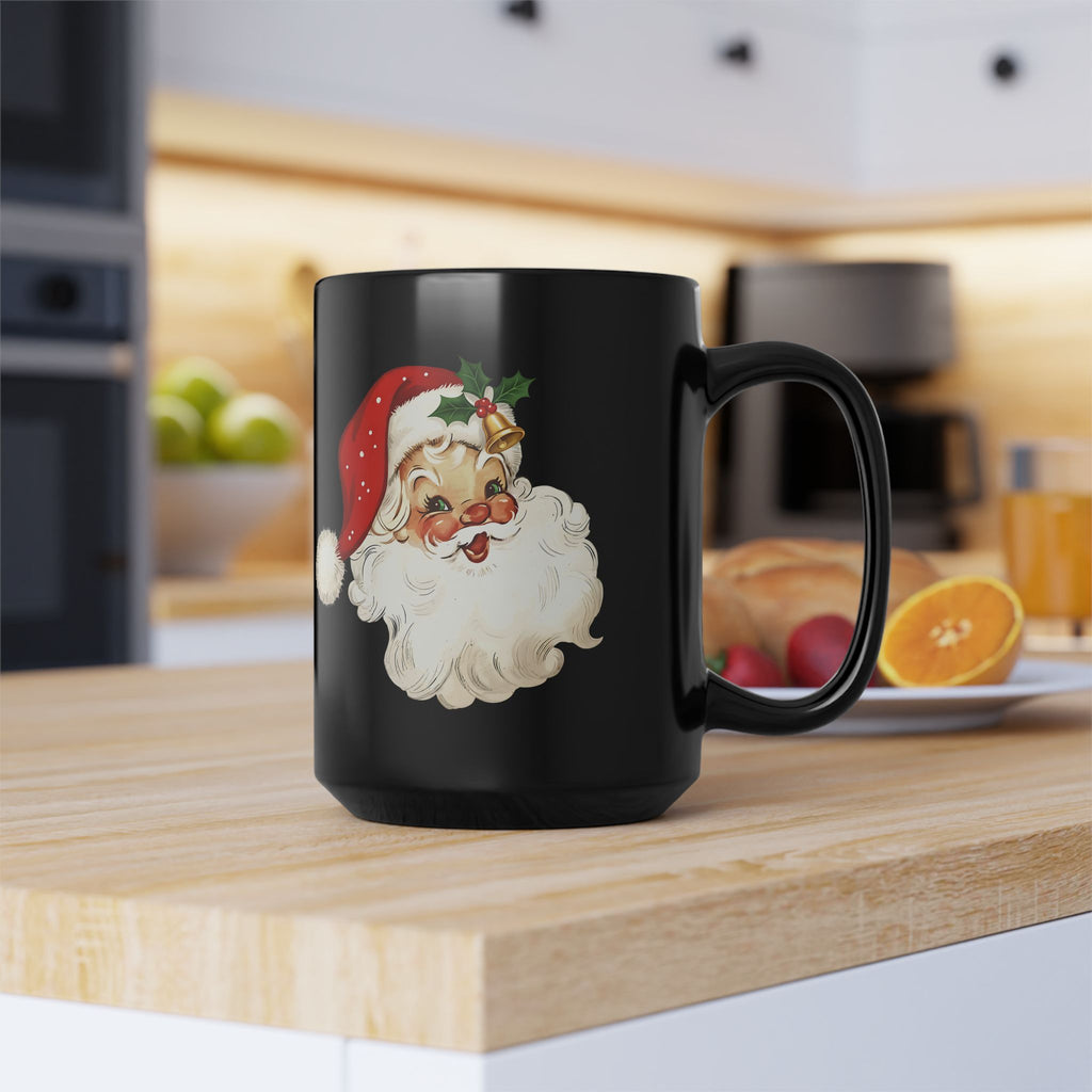 Santa Claus Black Mug - Holiday Coffee Cup, Gift for Christmas, Cute Mug for Winter Celebrations, Festive Drinkware, Santa Face Design