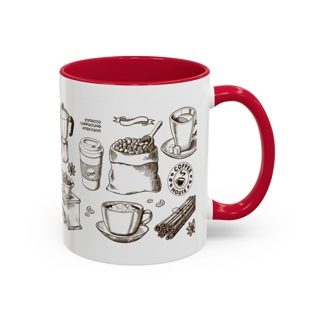Coffee Pattern Mug — Illustrated Coffee Beans & Brewing Tools (11oz/15oz)