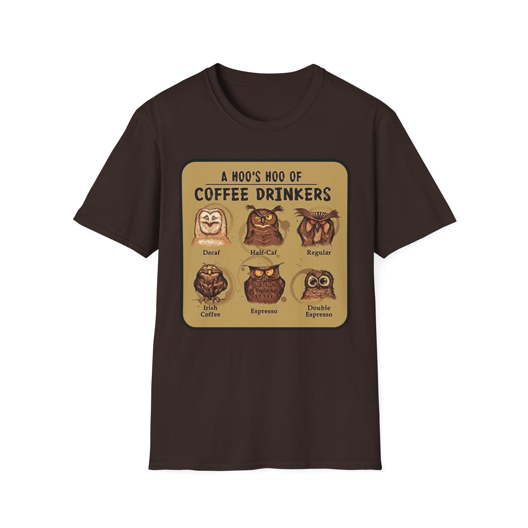 Coffee Owl Types T-Shirt | A Hoo's Hoo of Coffee Drinkers